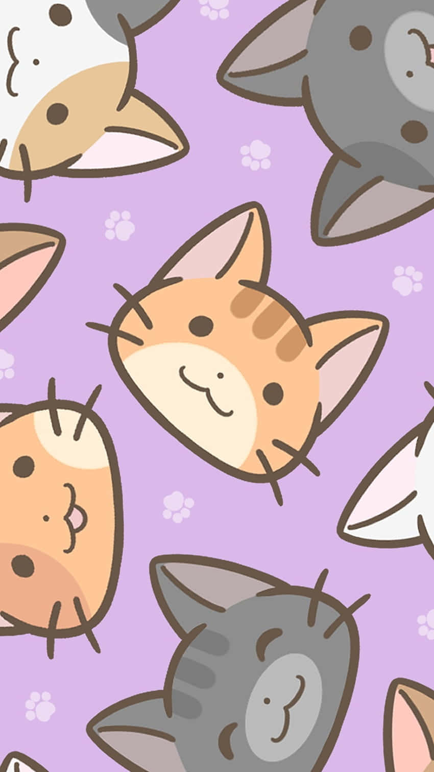 cute cat pattern, cartoon cat heads, happy expressions, HD Phone Wallpaper