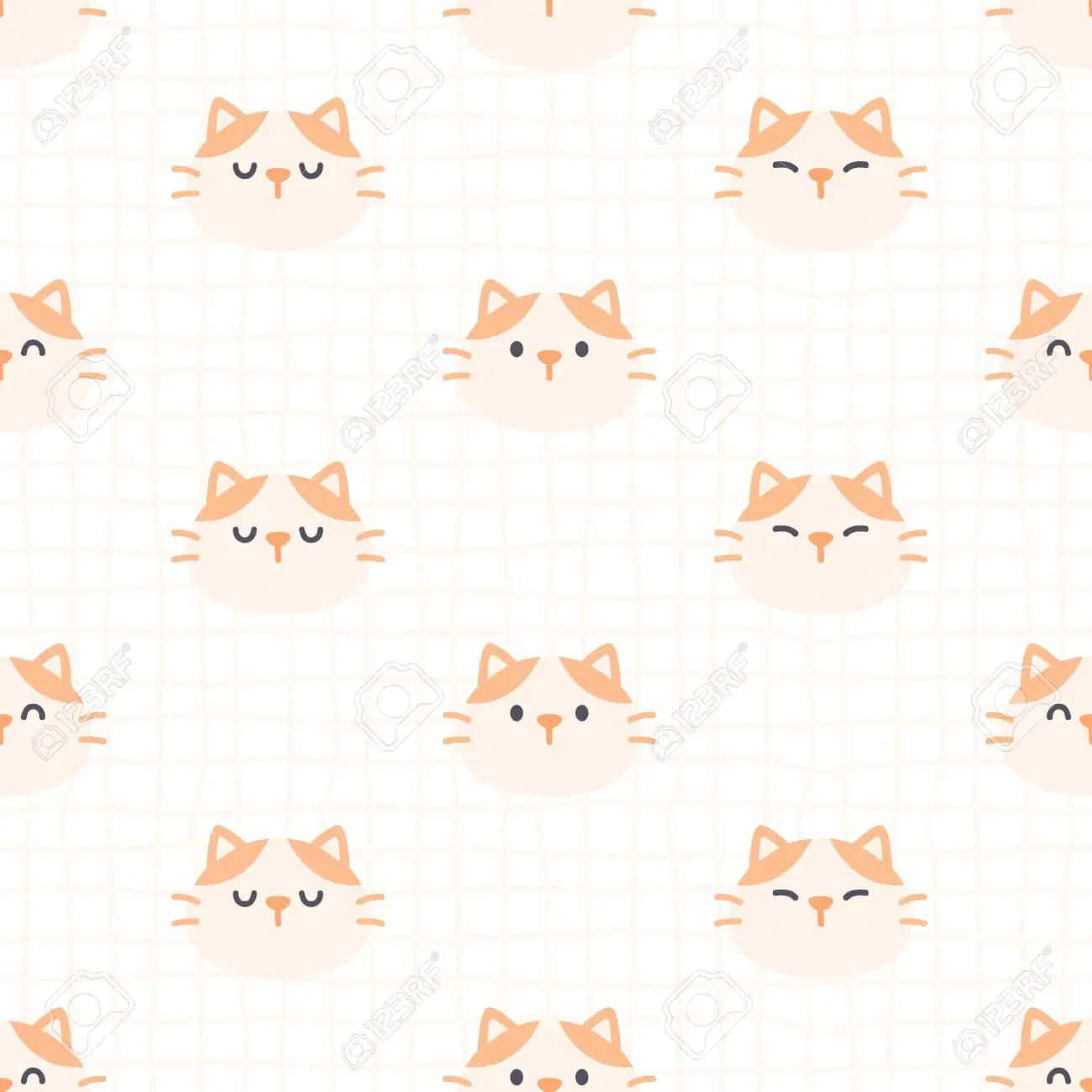 cute cat pattern, cartoon cat faces, orange ears, HD Desktop Wallpaper
