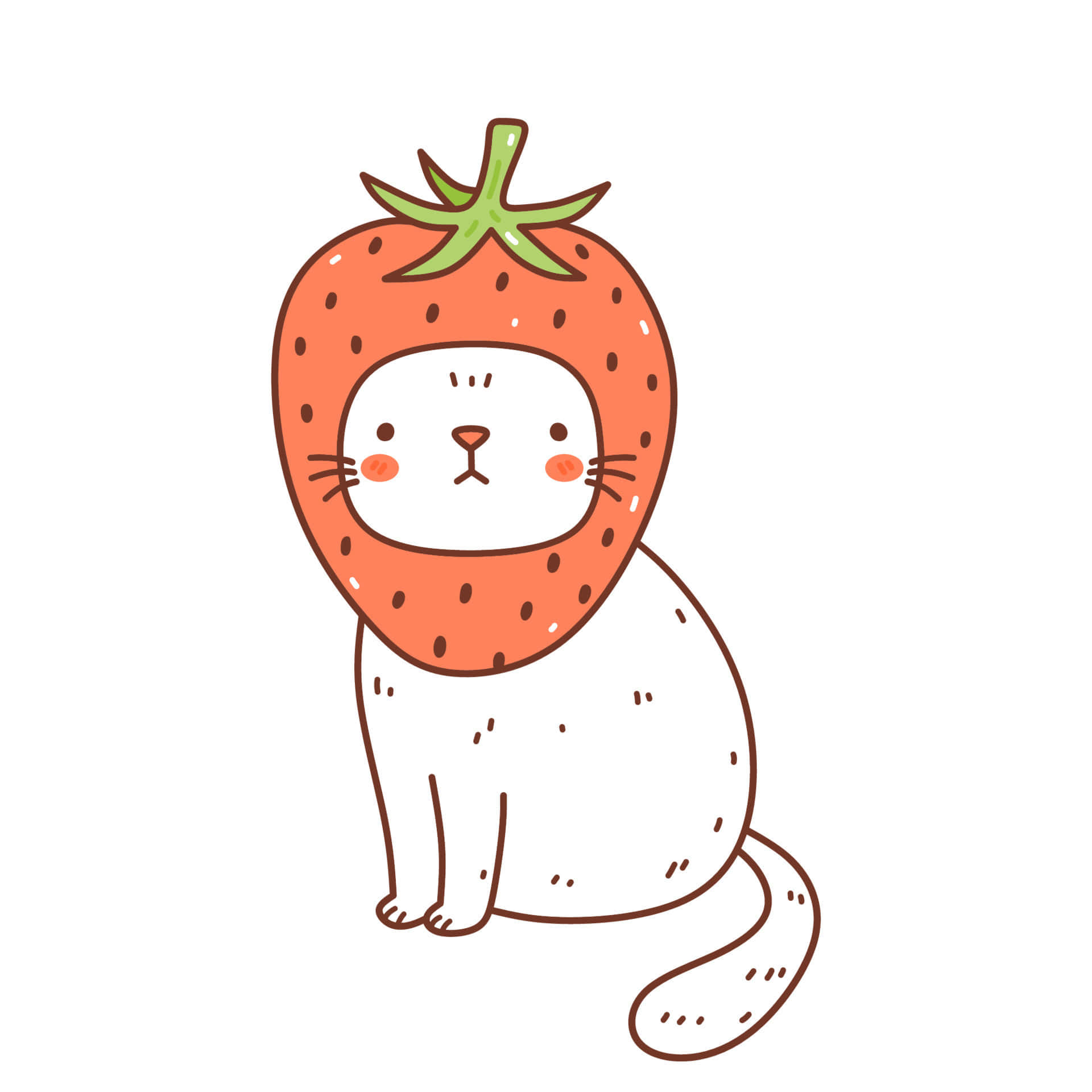 cute cat pattern, white cat, strawberry-shaped hood, Full HD Desktop Wallpaper