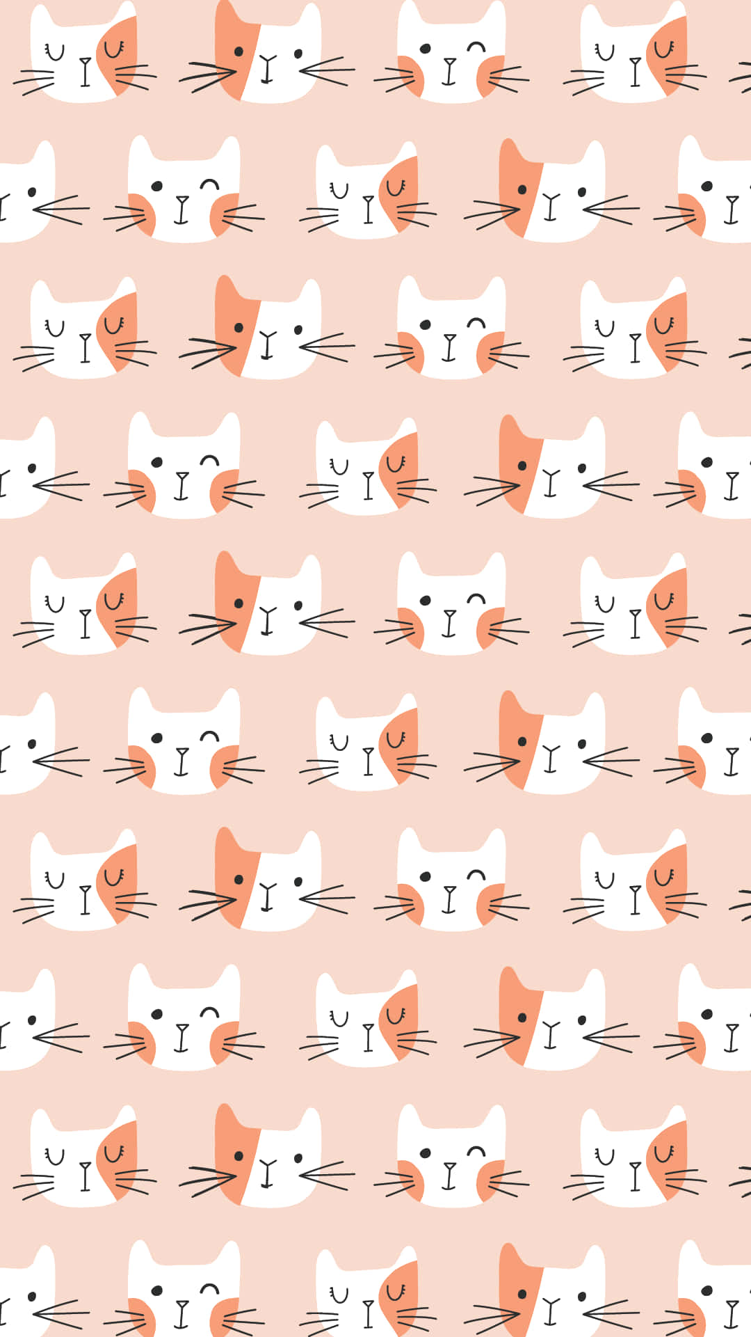 cute cat pattern, white, orange, Full HD Phone Wallpaper