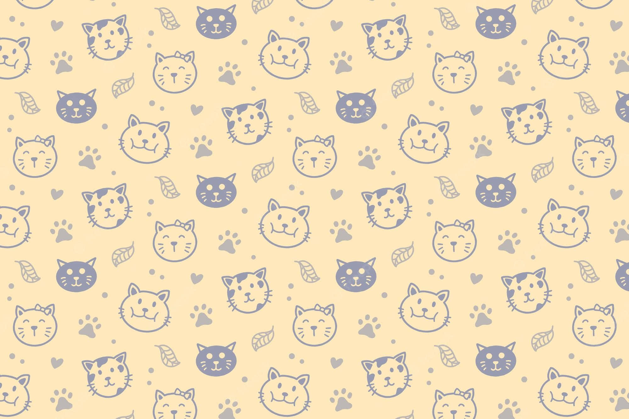 cute cat pattern, cat faces, paw prints, Full HD Desktop Wallpaper