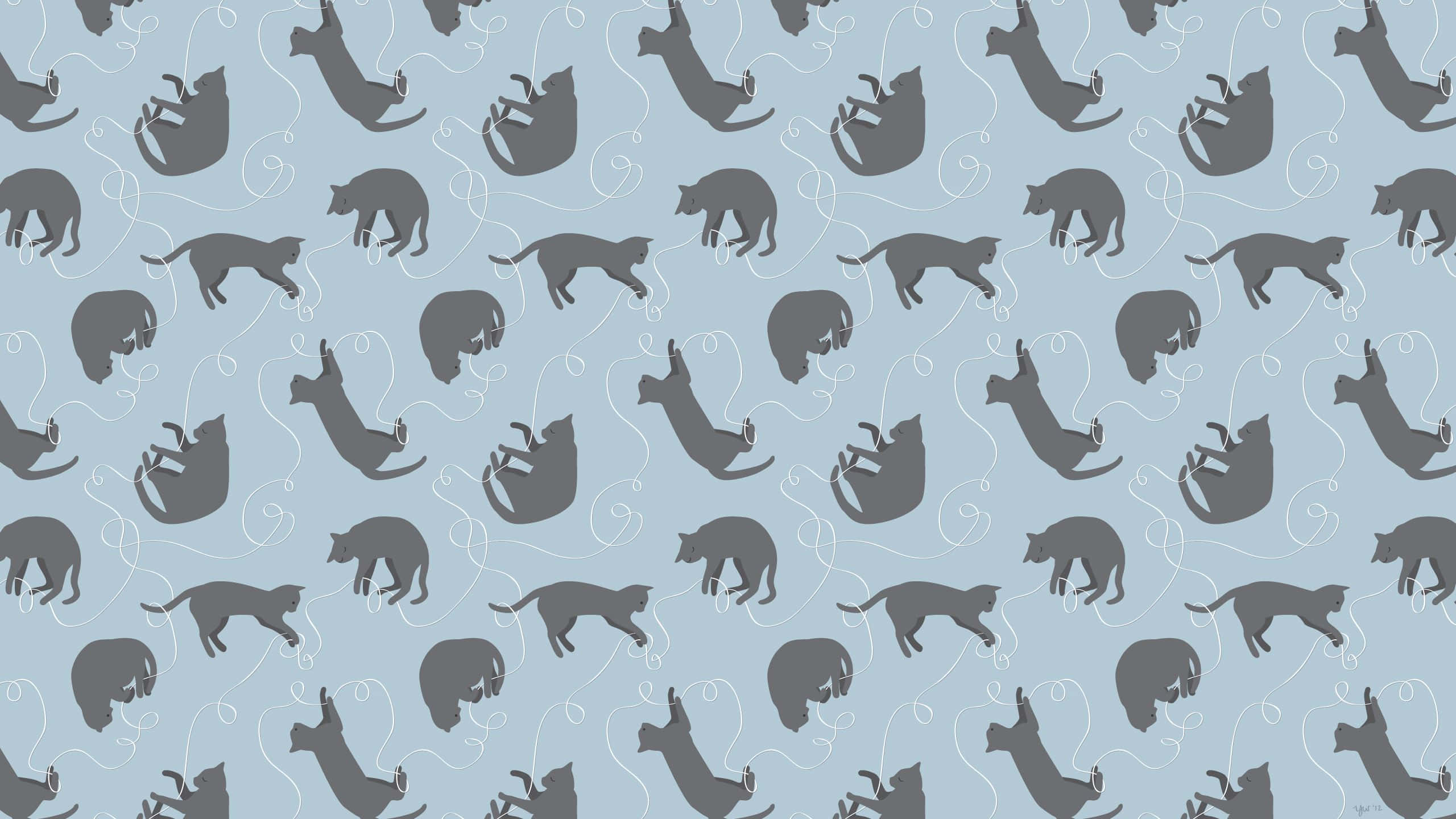 cute cat pattern, gray cat silhouettes, playful poses, 2K Desktop Wallpaper
