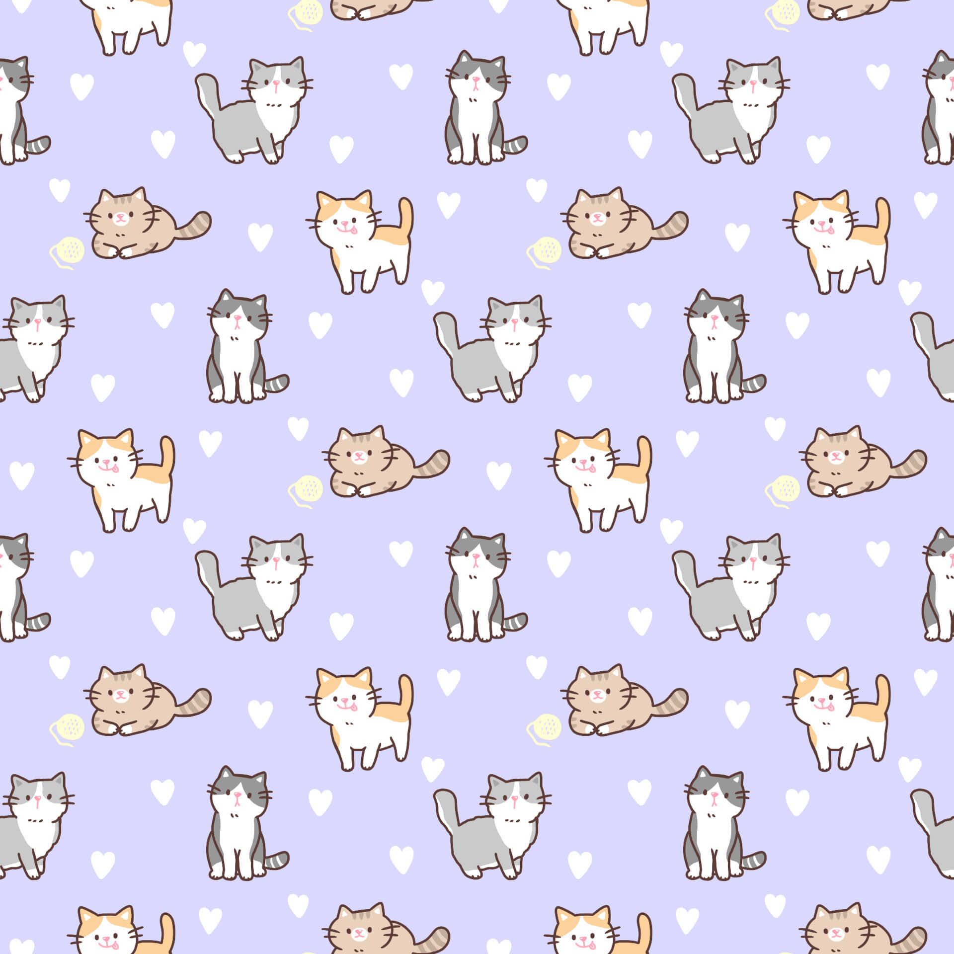 Cute Cat Pattern, purple background, lavender background, Full HD Desktop Wallpaper