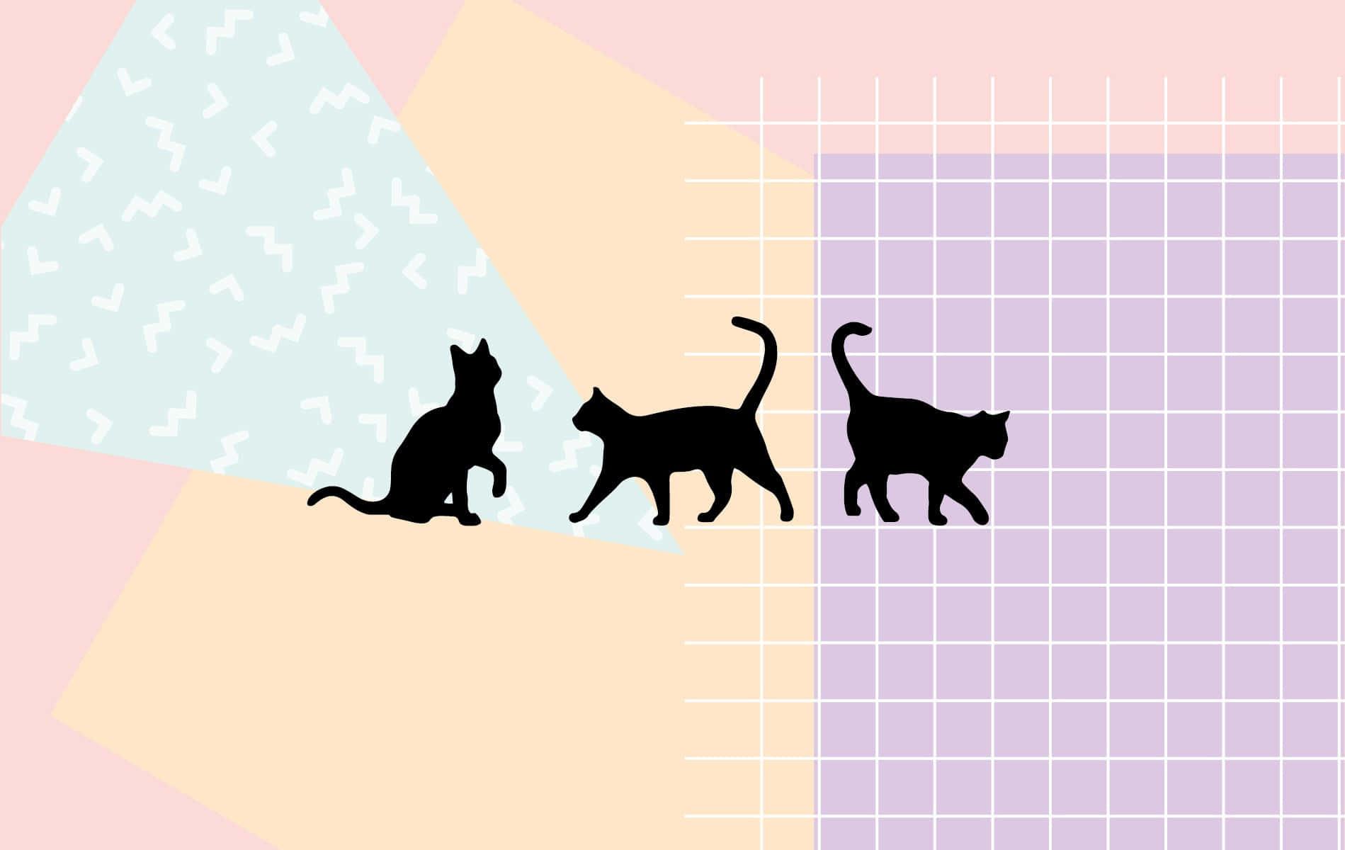 cute cat pattern, black cat silhouettes, pastel geometric background, HD Desktop Wallpaper