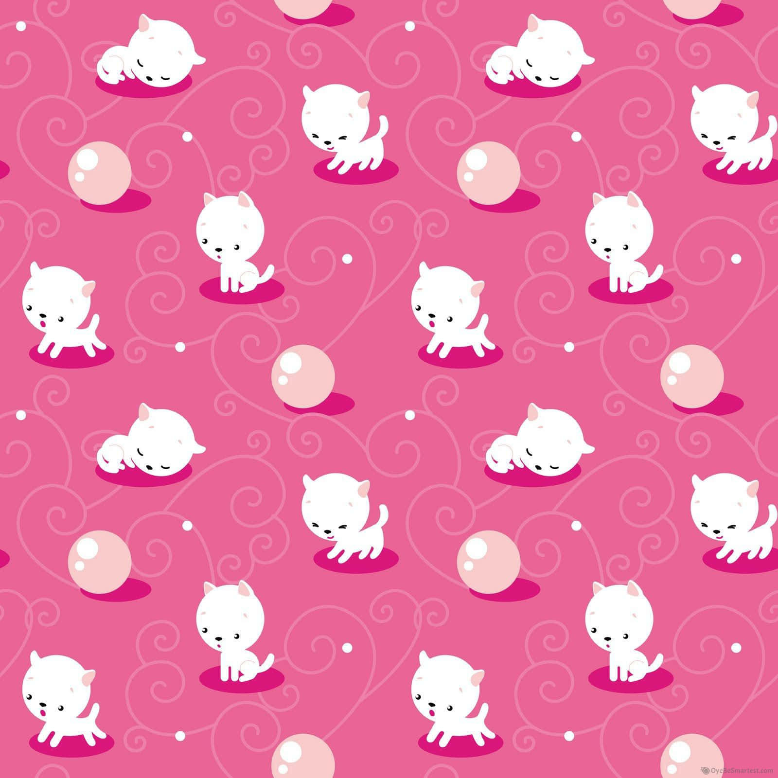 cute cat pattern, white cartoon kittens, vibrant pink background, HD Desktop Wallpaper