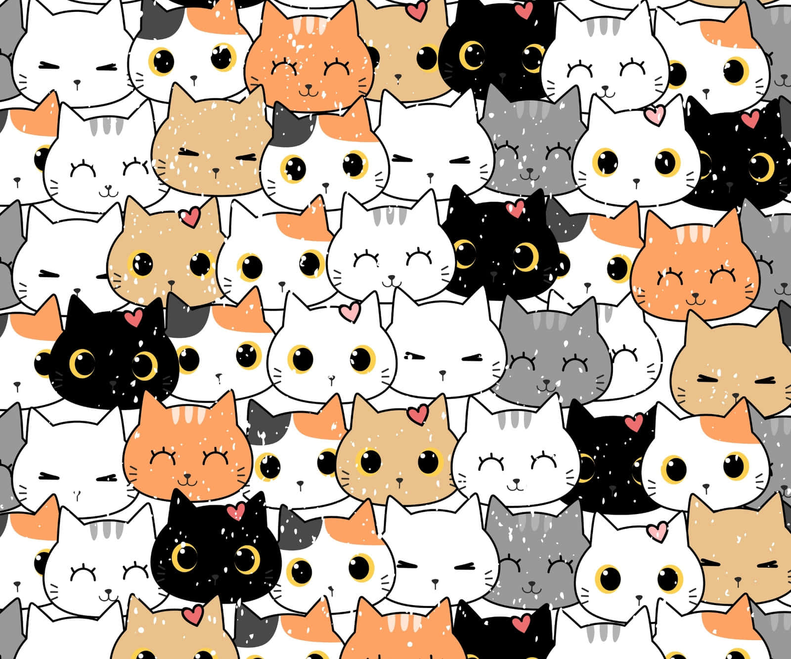 cute cat pattern, cartoon cats, white, HD Desktop Wallpaper