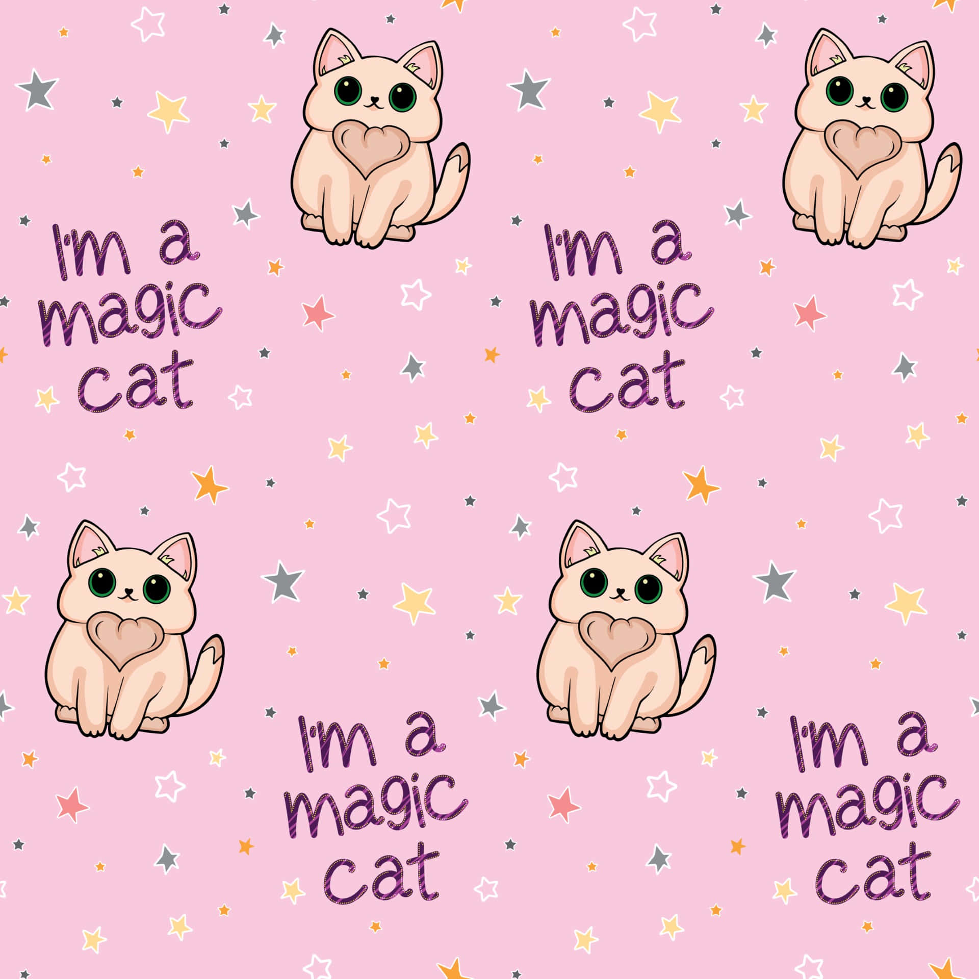 Cute Cat Pattern, cartoon cats, hearts, Full HD Desktop Wallpaper