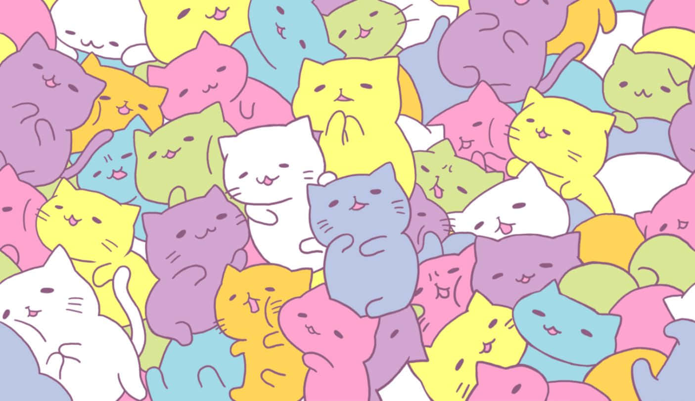 cute cat pattern, pastel-colored, cartoon cats, HD Desktop Wallpaper