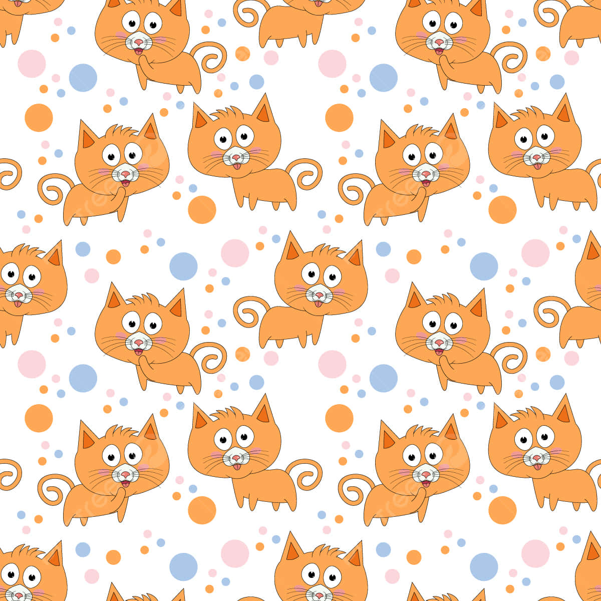 cute cat pattern, orange cartoon cats, pink tongues, SD Desktop Wallpaper