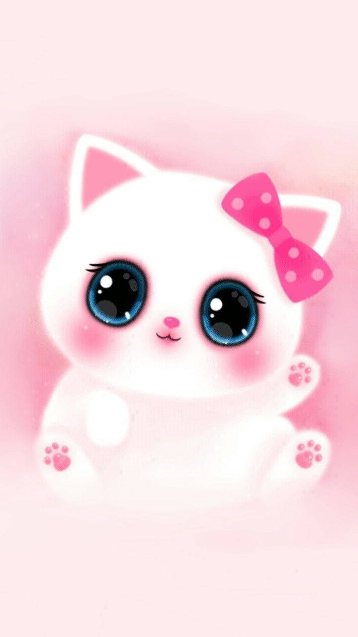 cute girly cat, white cartoon kitten, big blue eyes, HD Phone Wallpaper