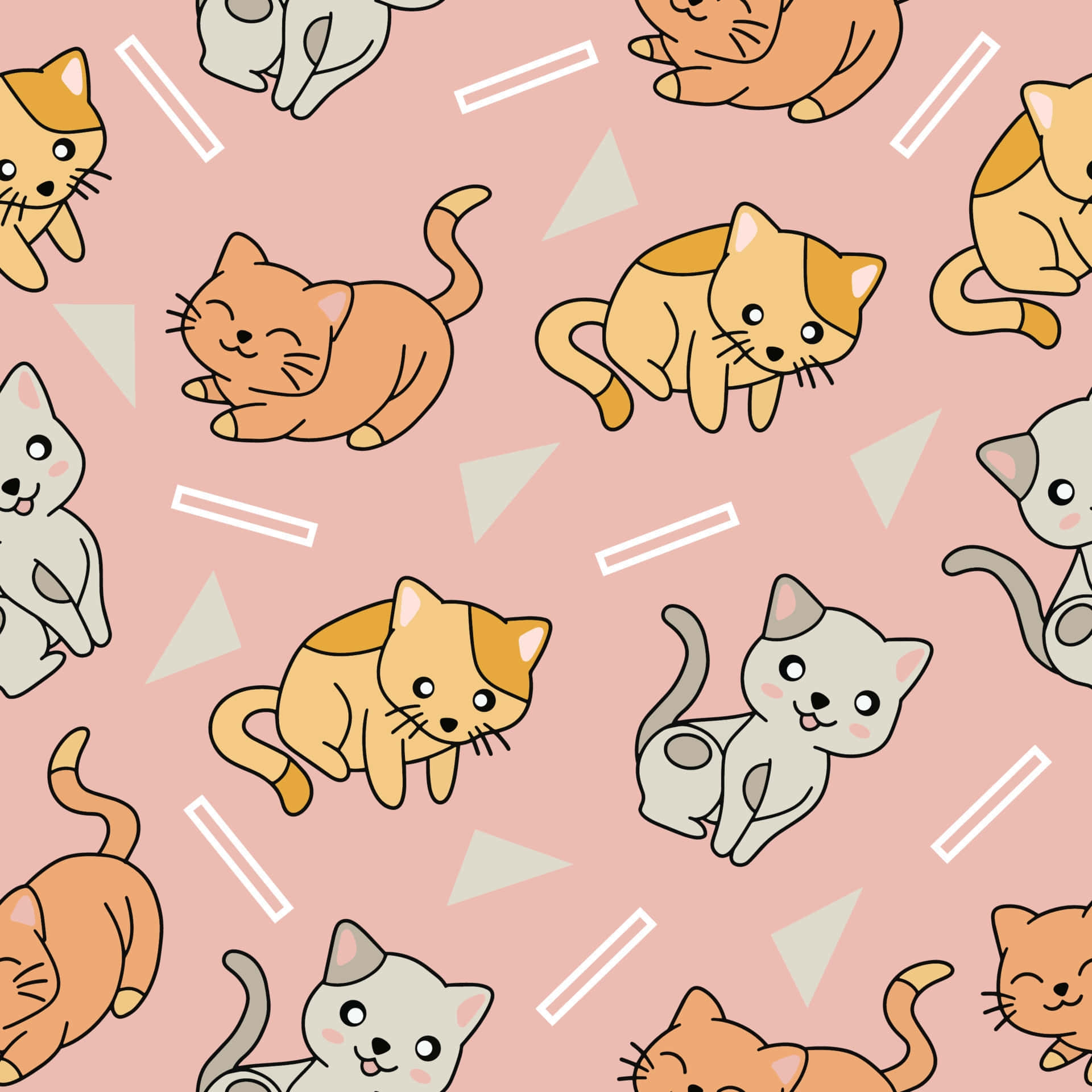 Cute Cats Pattern, pink background, orange, Full HD Desktop Wallpaper