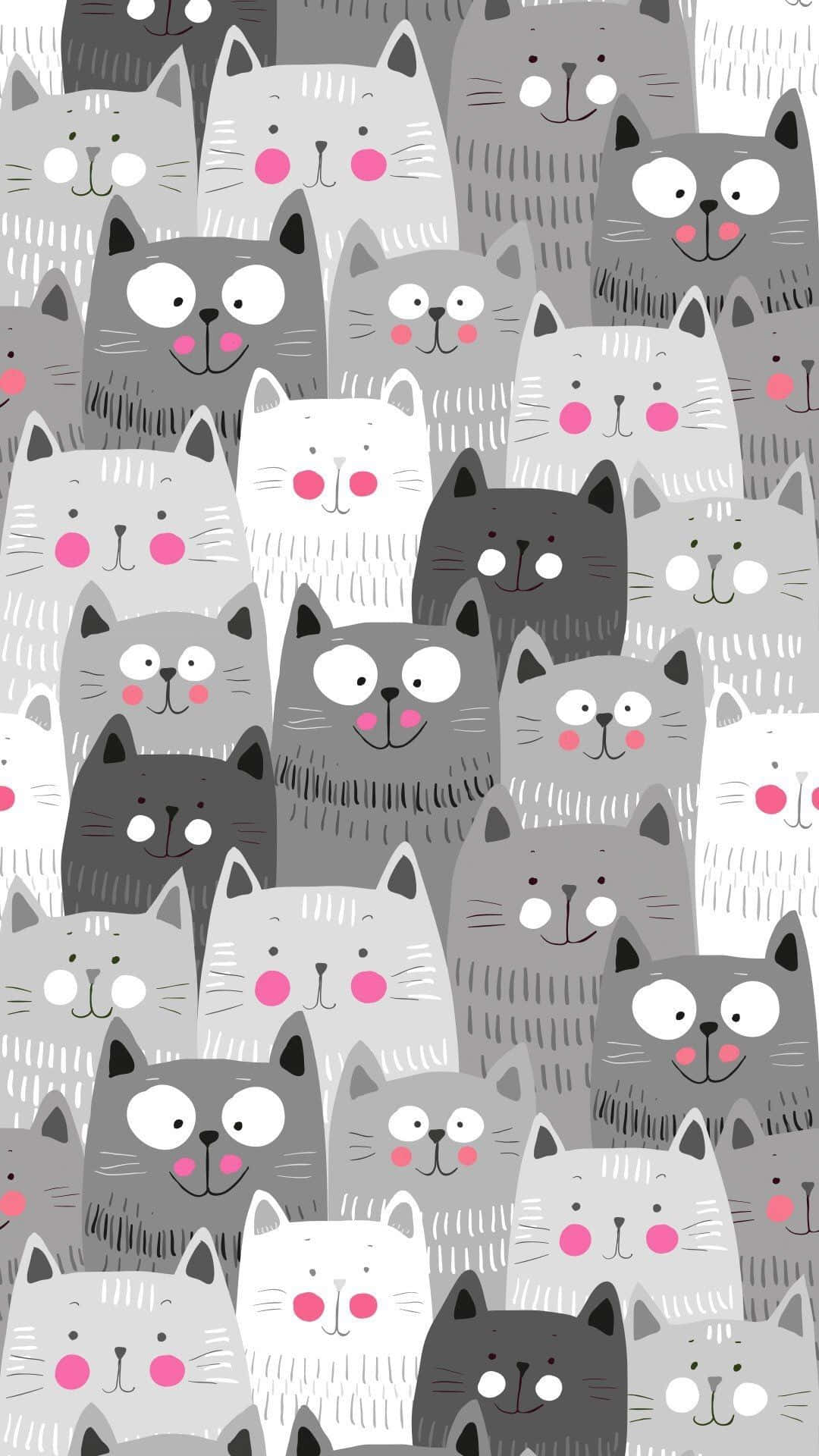 Cute Cat Pattern, cartoon cats, gray, Full HD Phone Wallpaper