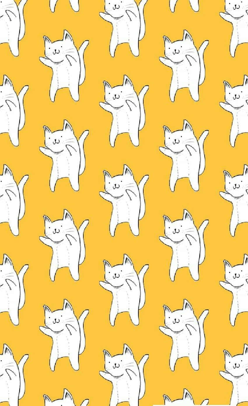 cute cat pattern, white line-drawn cats, joyful poses, HD Phone Wallpaper