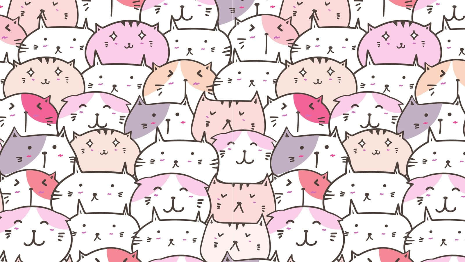 adorable cartoon cats, pastel pink, beige, HD Desktop Wallpaper