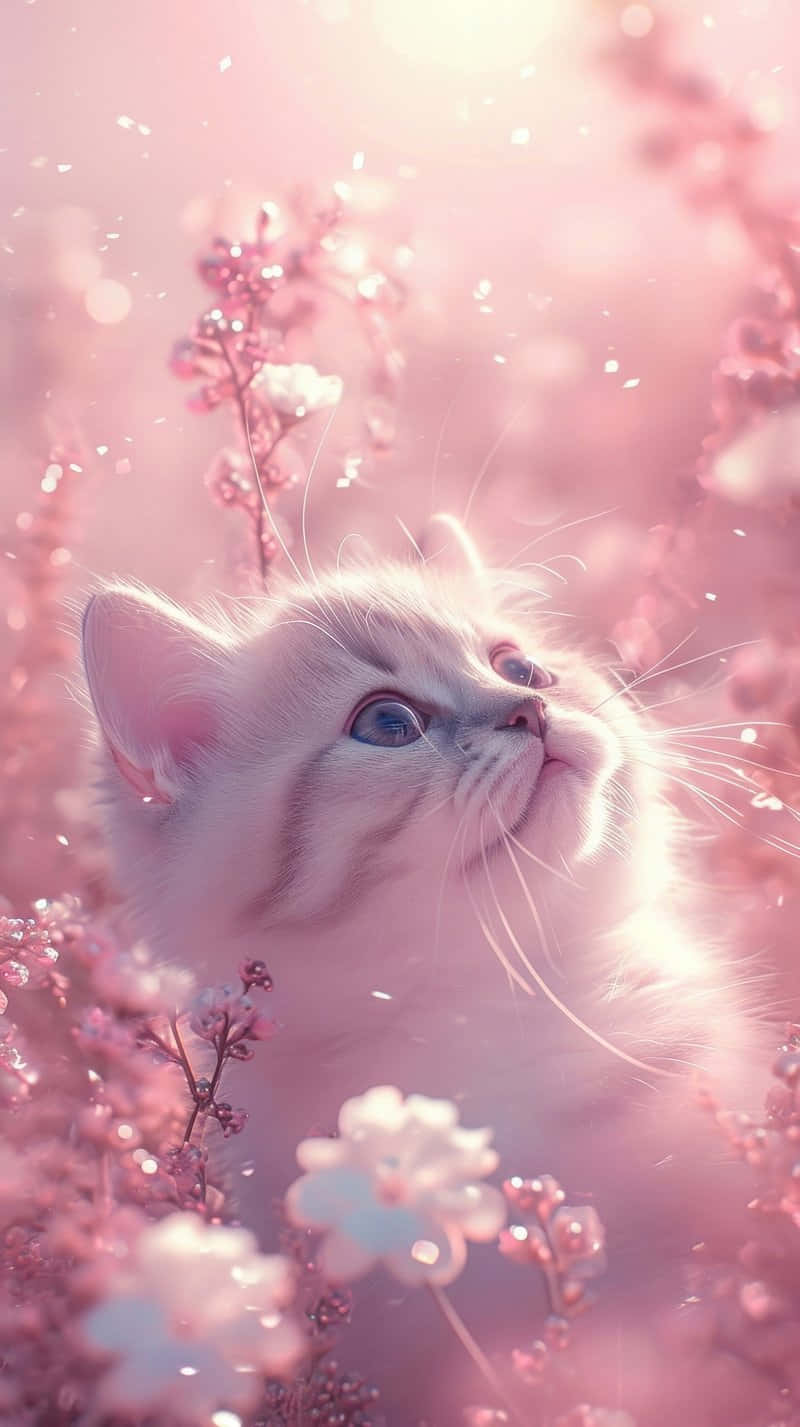dreamy pink kitten glance, fluffy white kitten, blue eyes, HD Phone Wallpaper