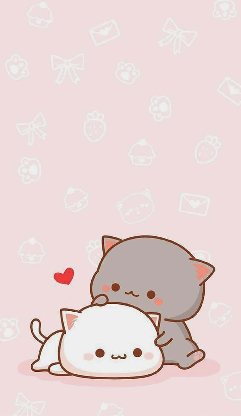 gray and white kawaii cat, white cat, pink background, HD Phone Wallpaper