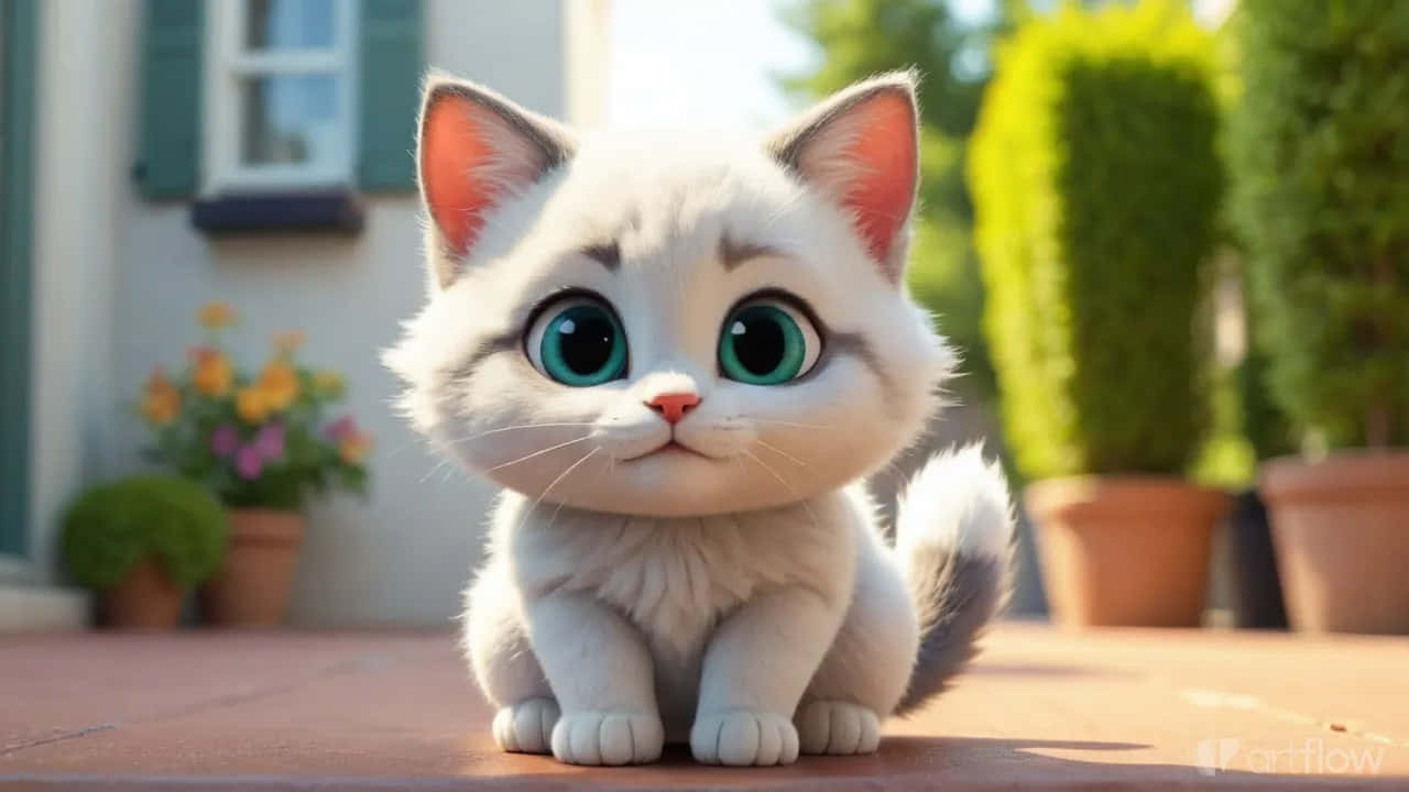 cute big eyed kitten, outdoors, sunlit patio, HD Desktop Wallpaper