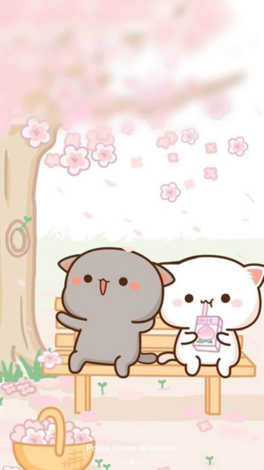 aesthetic pink kawaii, kittens, bench, HD Phone Wallpaper