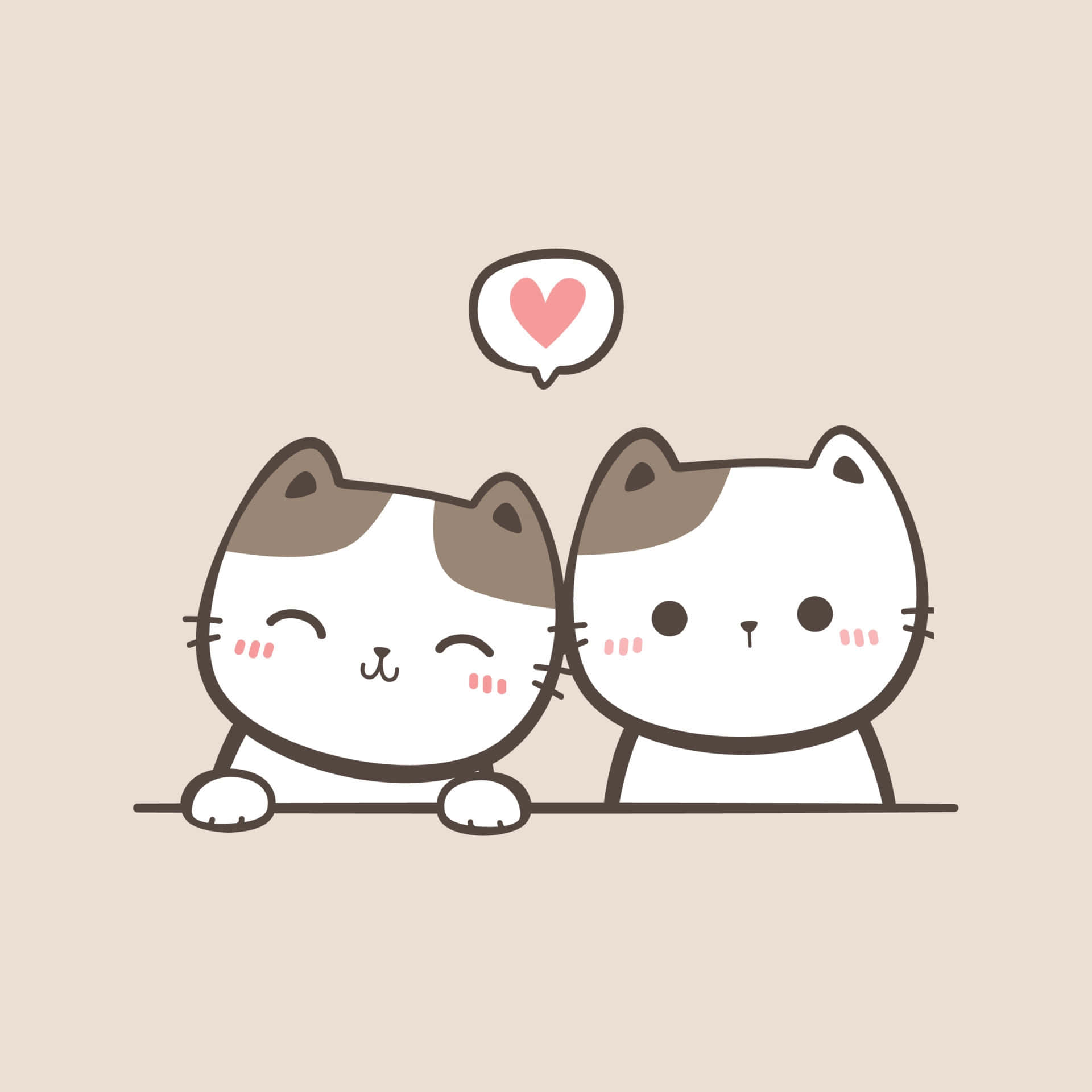 Matching Cat Pfp Heart, cartoon cats, pink heart, Full HD Desktop Wallpaper