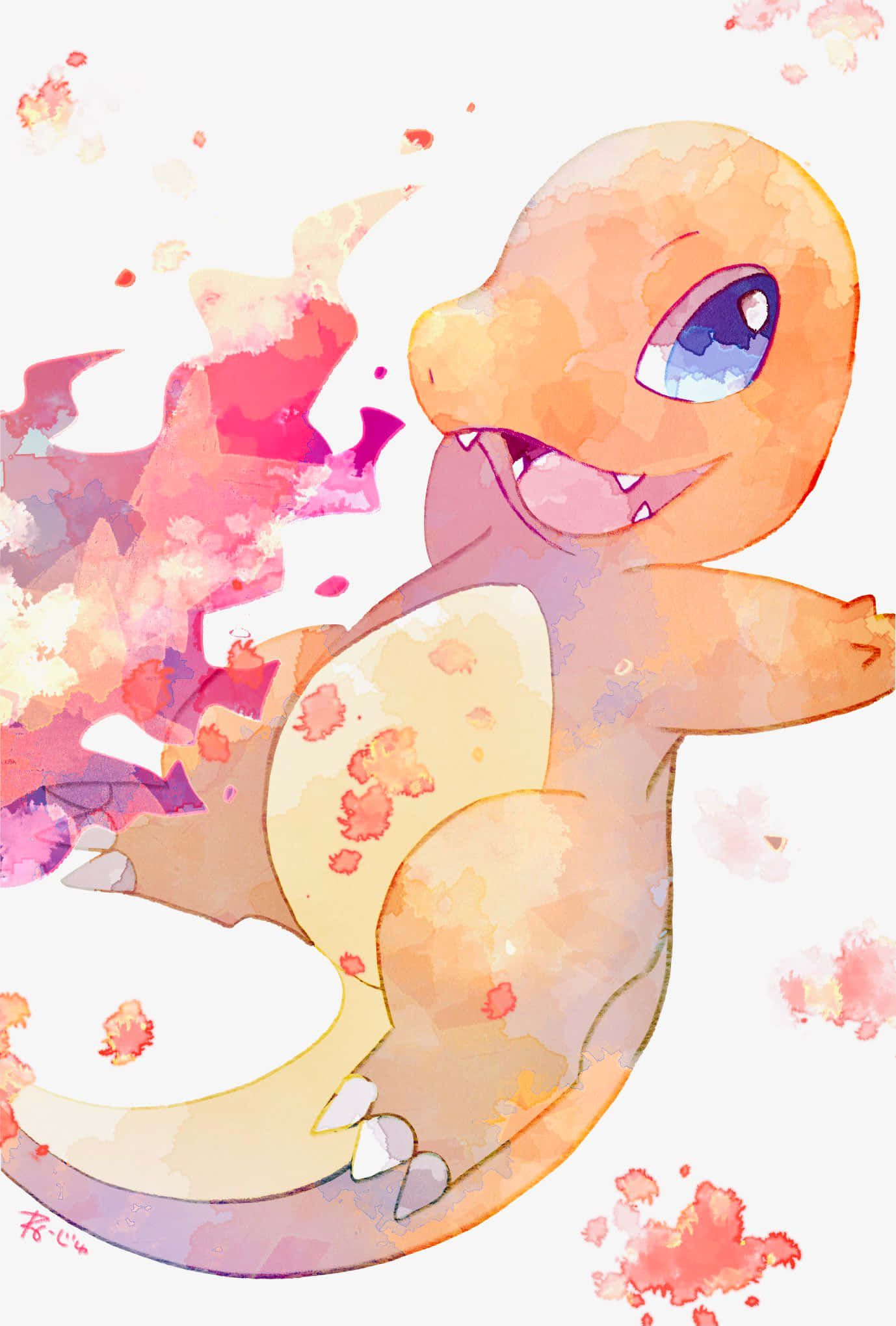 Charmander, blue eyes, fiery tail, Full HD Phone Wallpaper