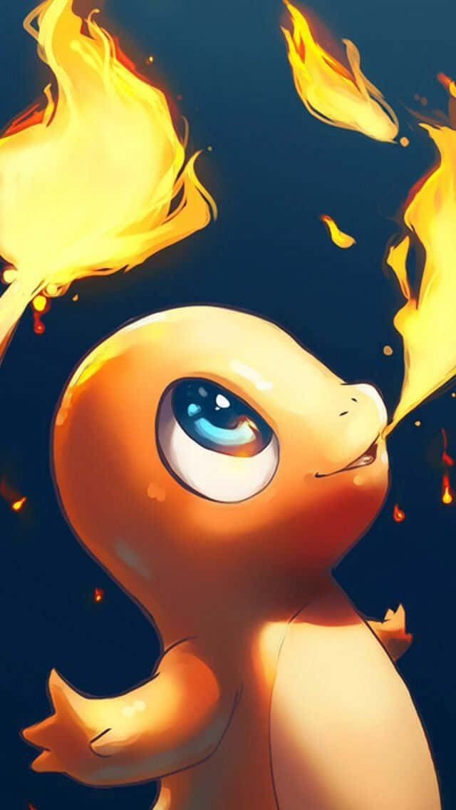 Cute Charmander, orange Pokémon, blue eyes, SD Phone Wallpaper