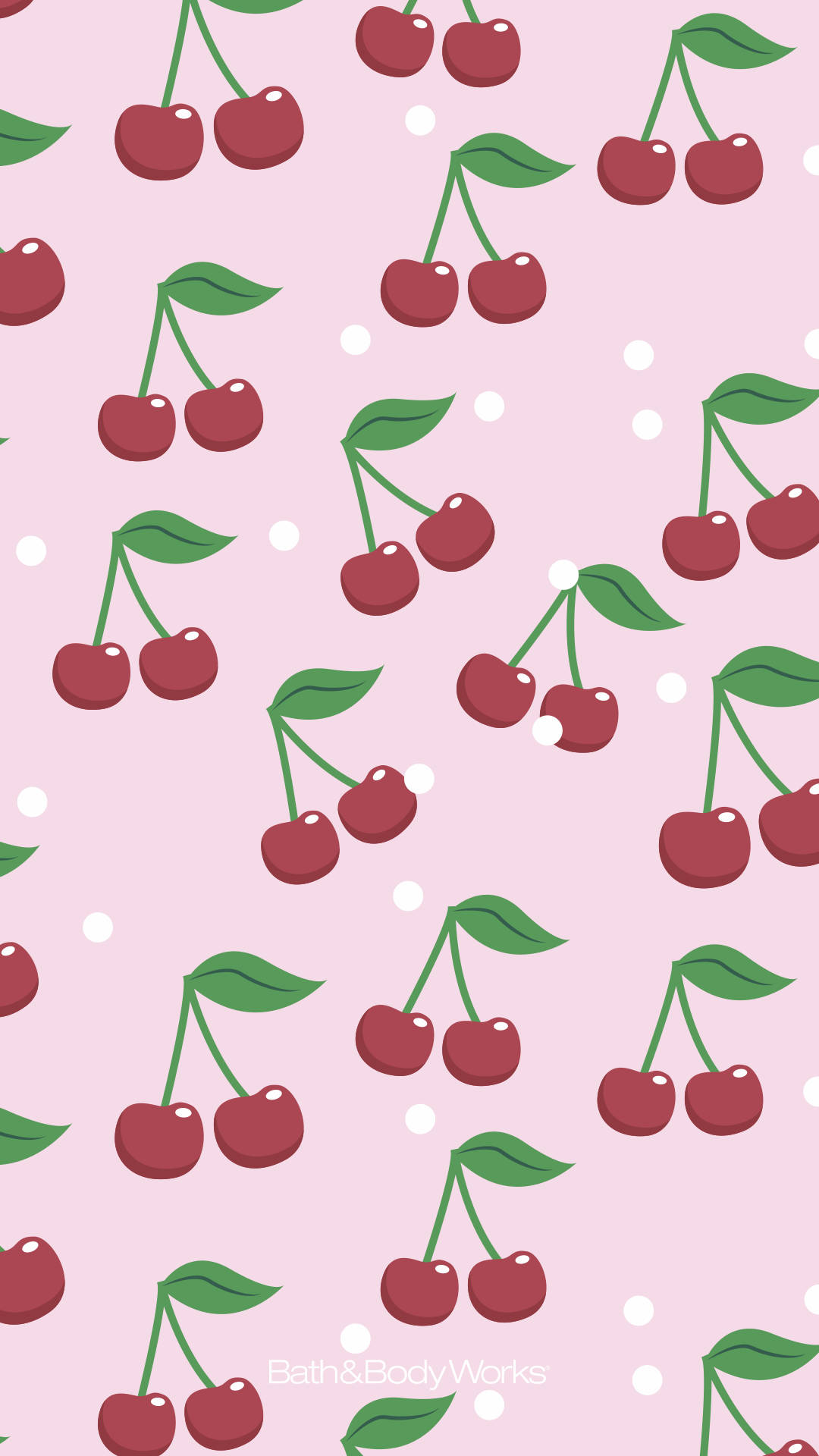 cute cherry aesthetic, red cherries, green stems, Full HD Phone Wallpaper