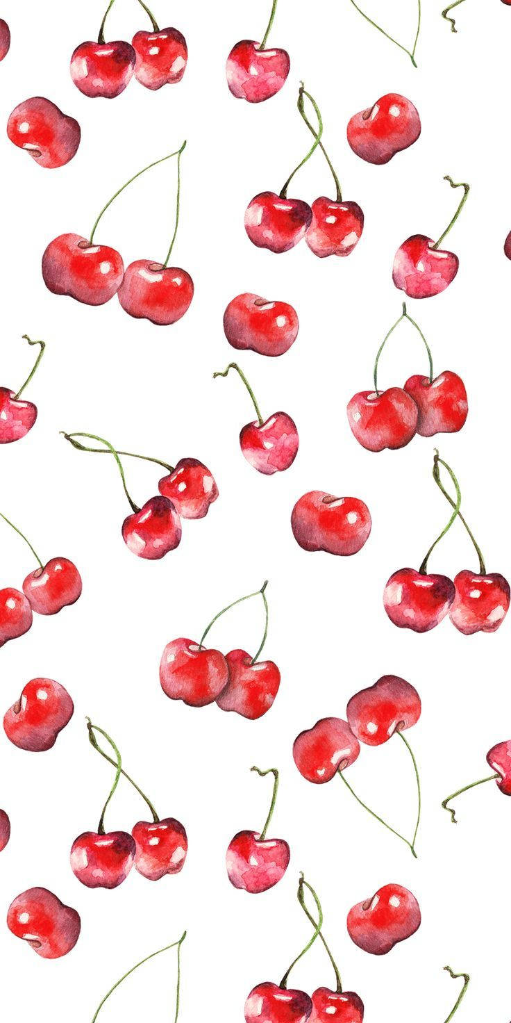cute cherry aesthetic, vibrant watercolor cherries, green stems, HD Phone Wallpaper