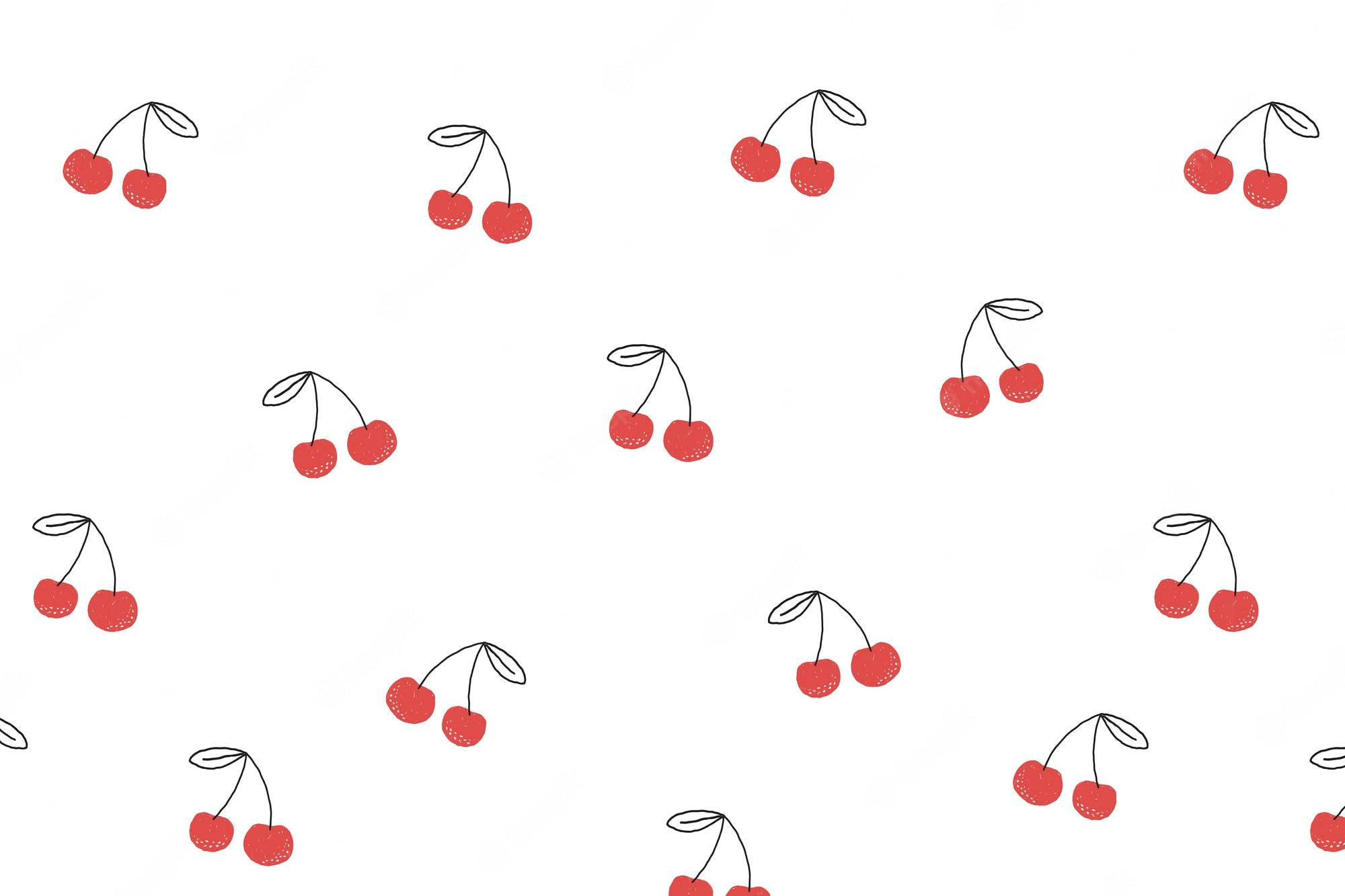 cute cherry aesthetic, cherry blossoms, red cherry clusters, Full HD Desktop Wallpaper