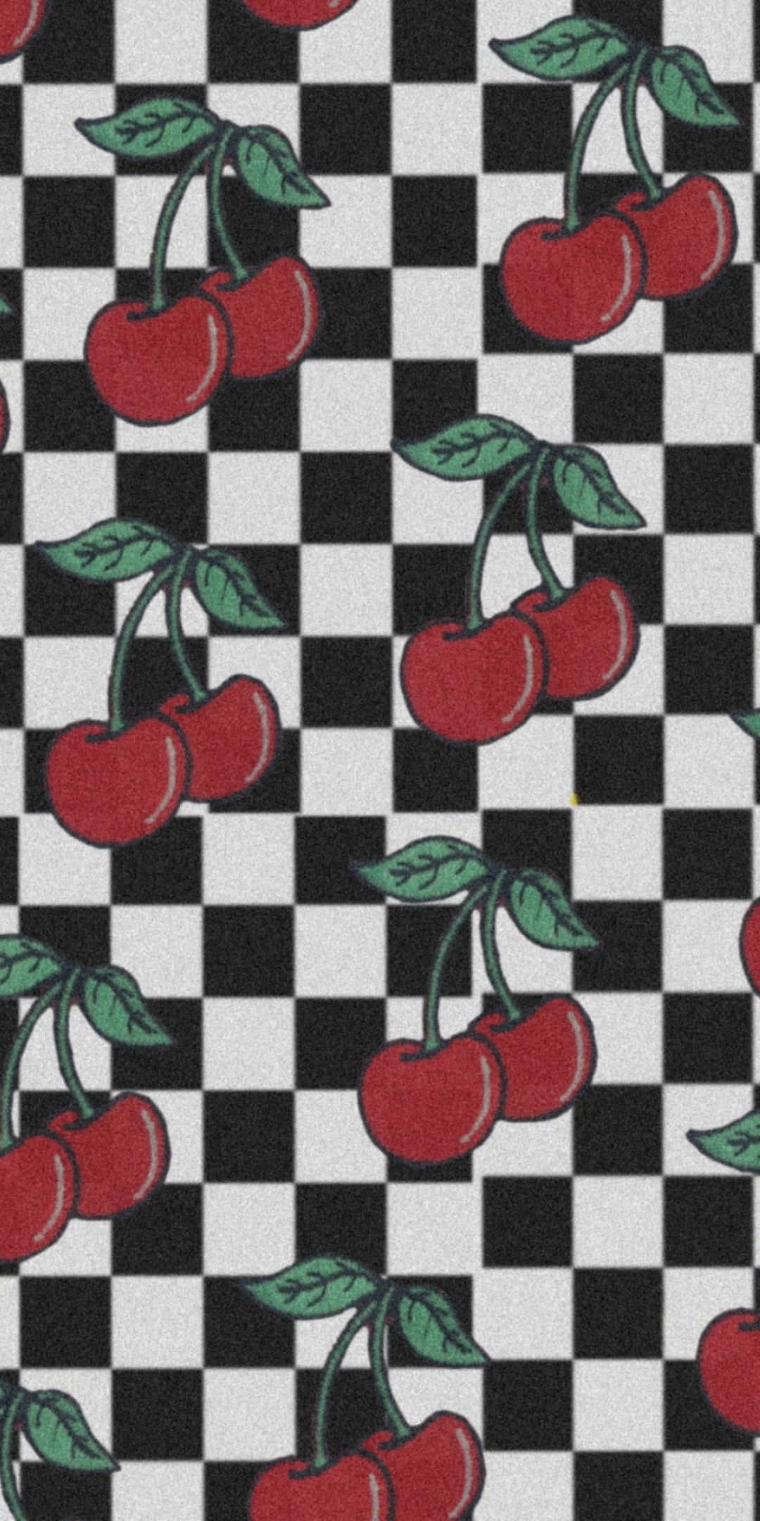 cherry, checkered background, black and white checkerboard pattern, Full HD Phone Wallpaper