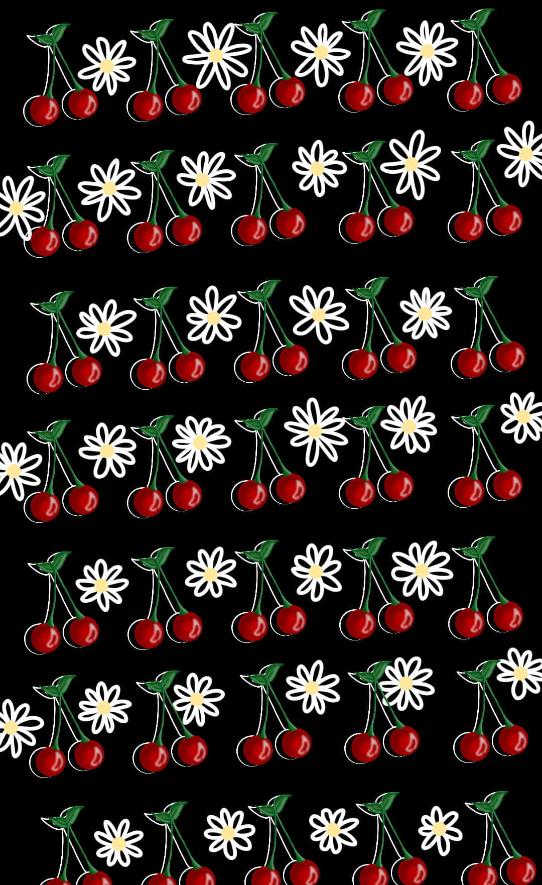 cherry aesthetic, red cherries, white daisies, HD Phone Wallpaper