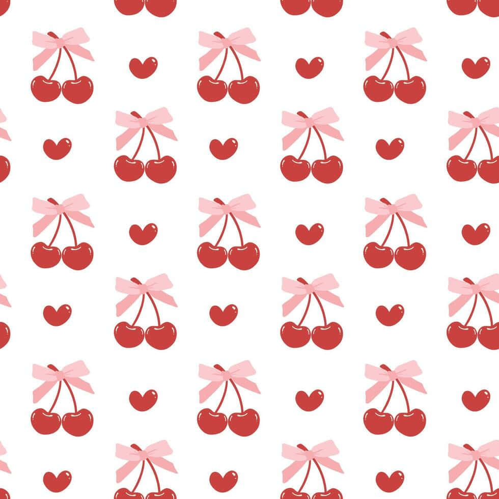 cherry pattern, red cherries, pink bows, SD Desktop Wallpaper
