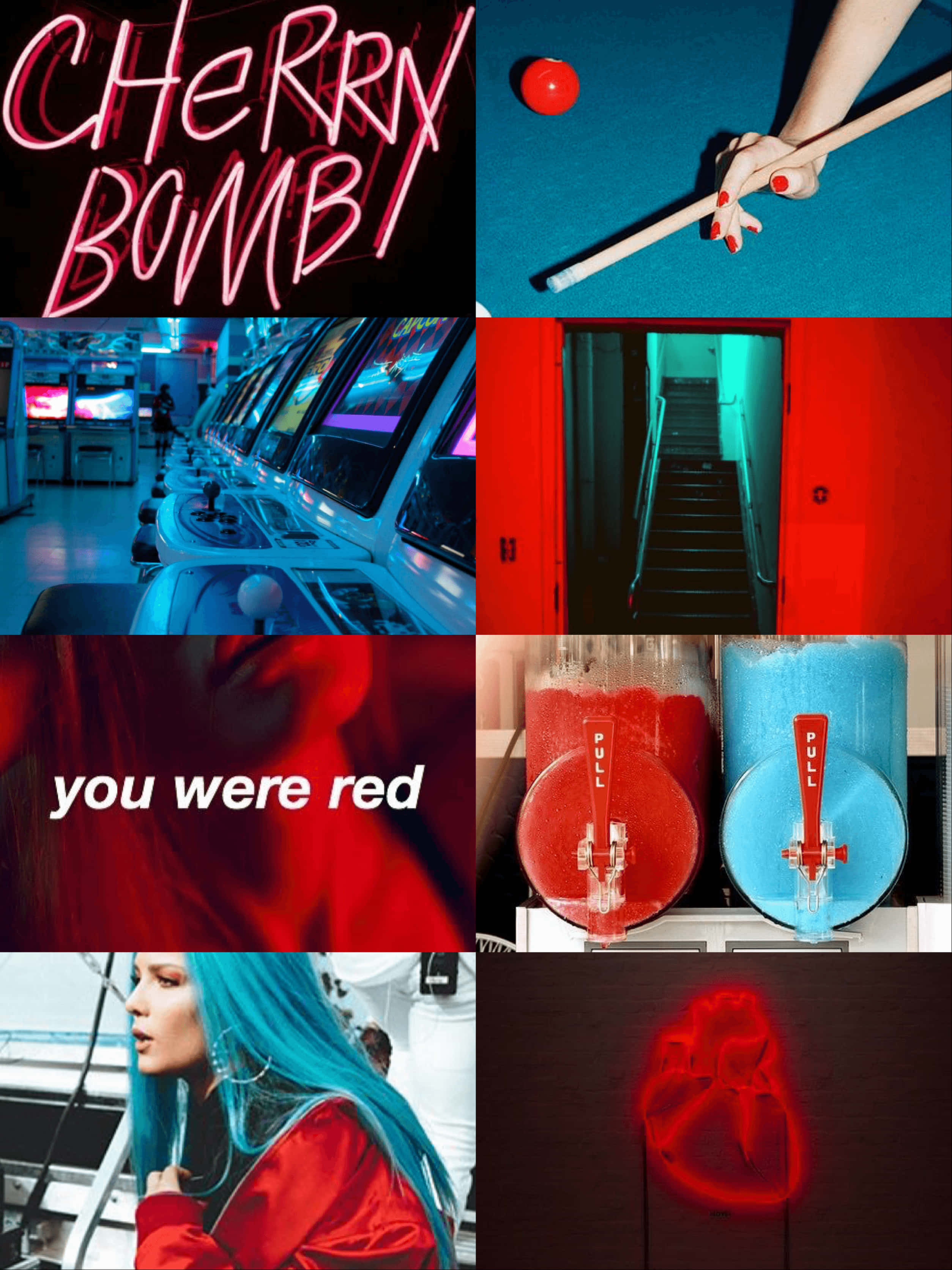 neon red, blue scenes, arcade games, 2K Phone Wallpaper