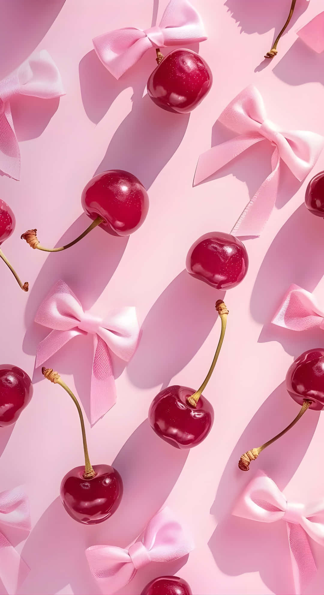 coquette cherry aesthetic, shiny red cherries, green stems, Full HD Phone Wallpaper