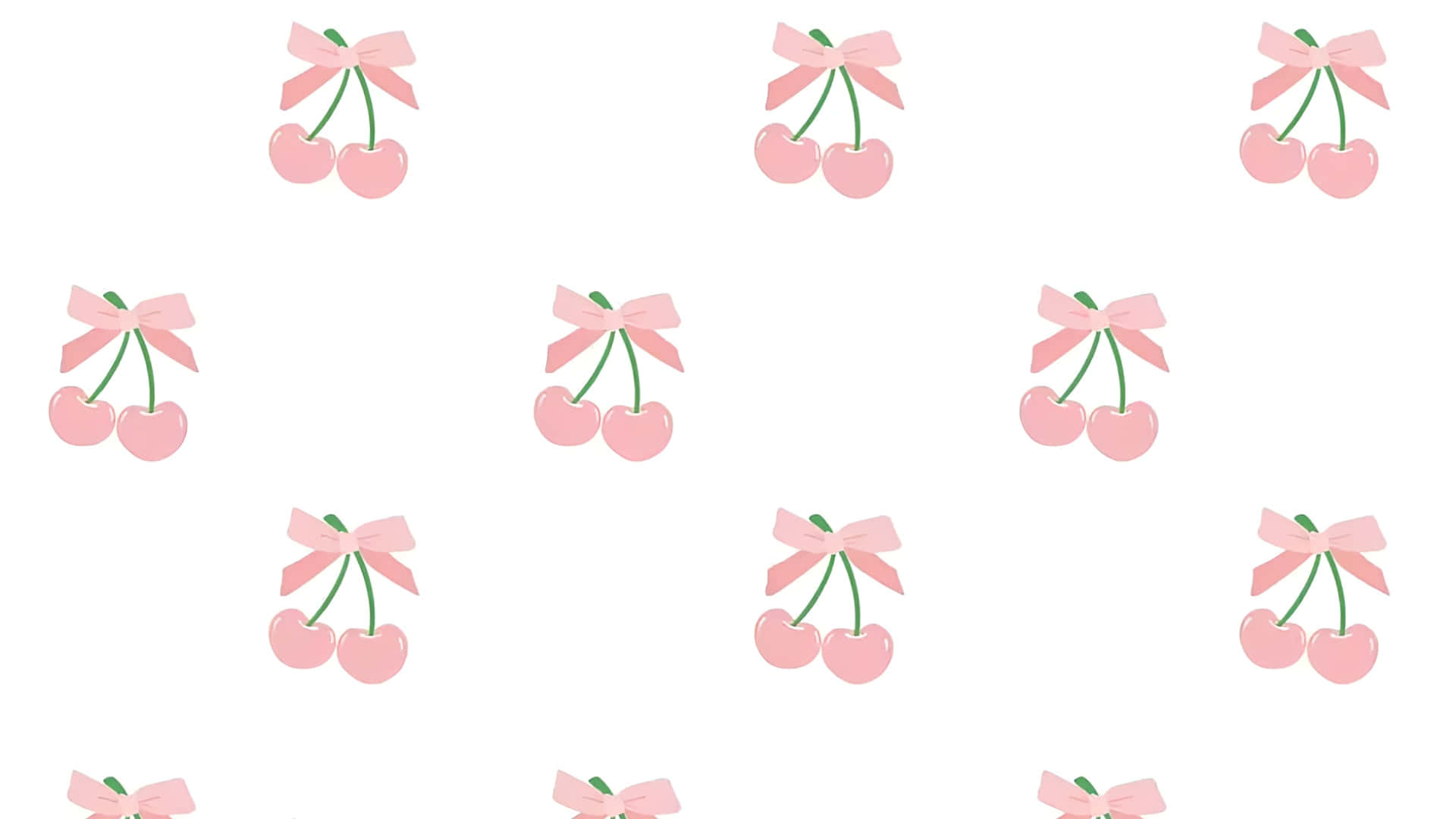 Coquette Cherry Pattern, pink cherry clusters, bows, Full HD Desktop Wallpaper