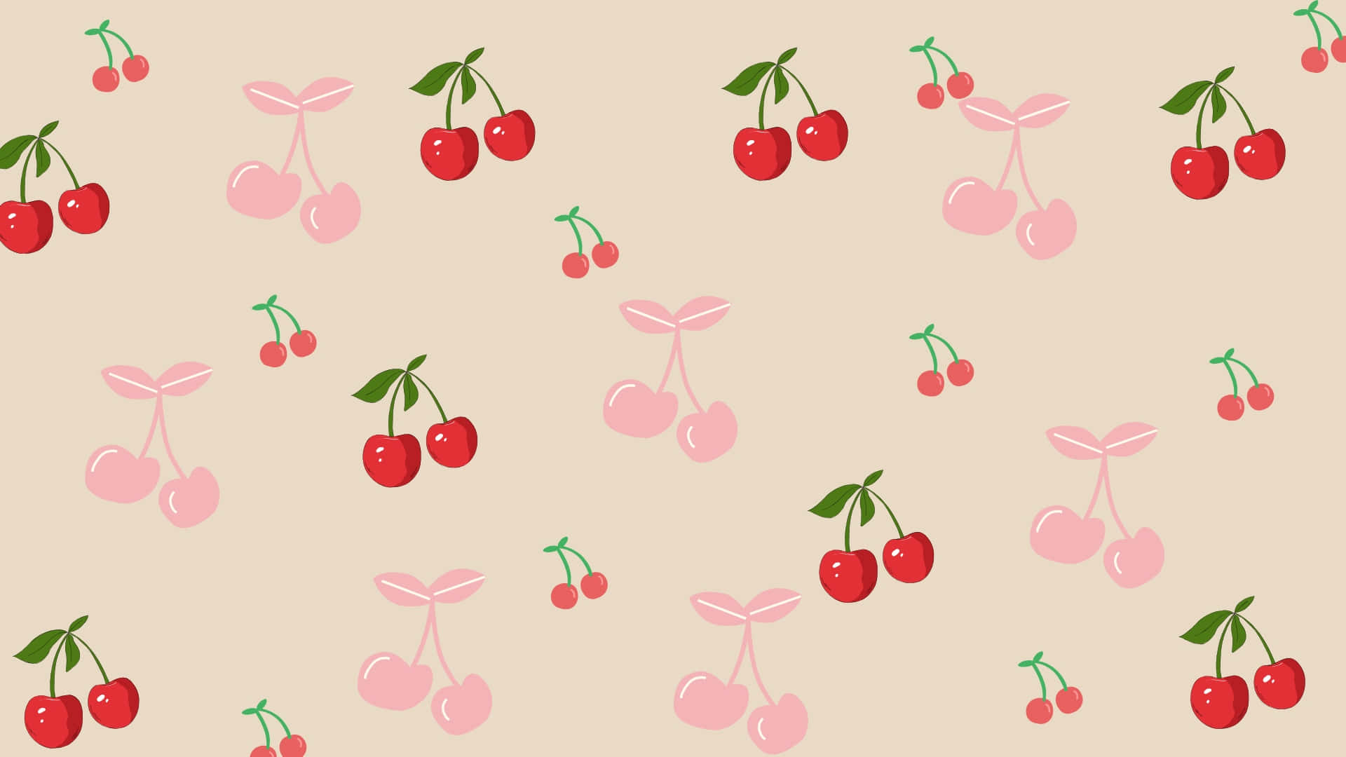 coquette cherry pattern, red cherries, pink cherries, Full HD Desktop Wallpaper