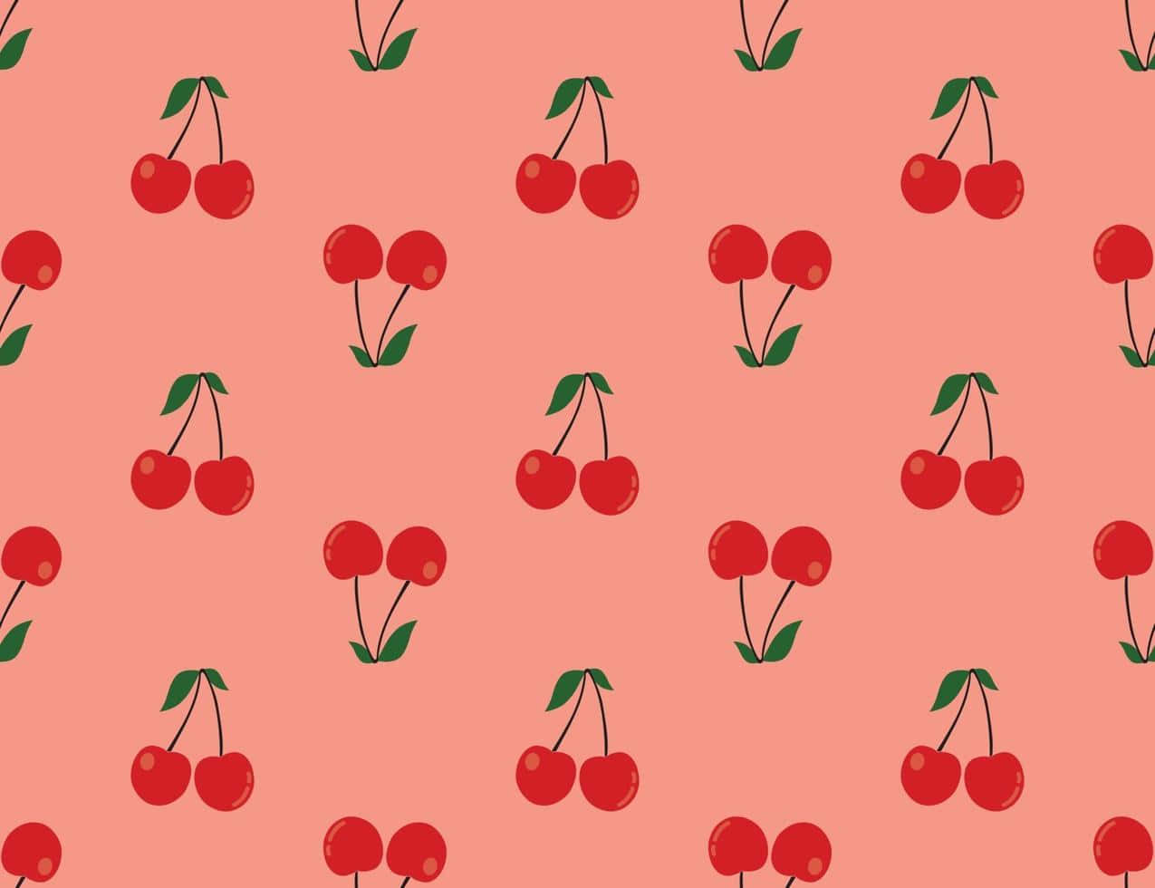 light red cherry pattern, bright red cherries, green stems, SD Desktop Wallpaper