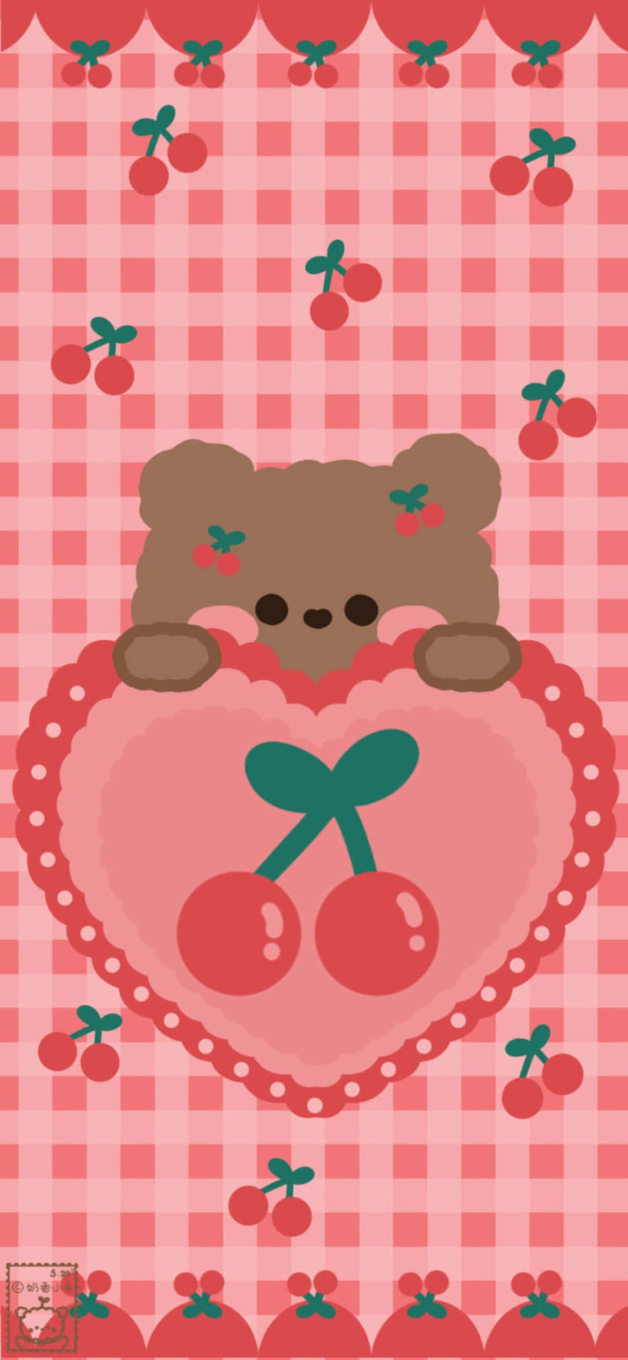 teddy bear heart, cute cherry design, pink heart, Full HD Phone Wallpaper