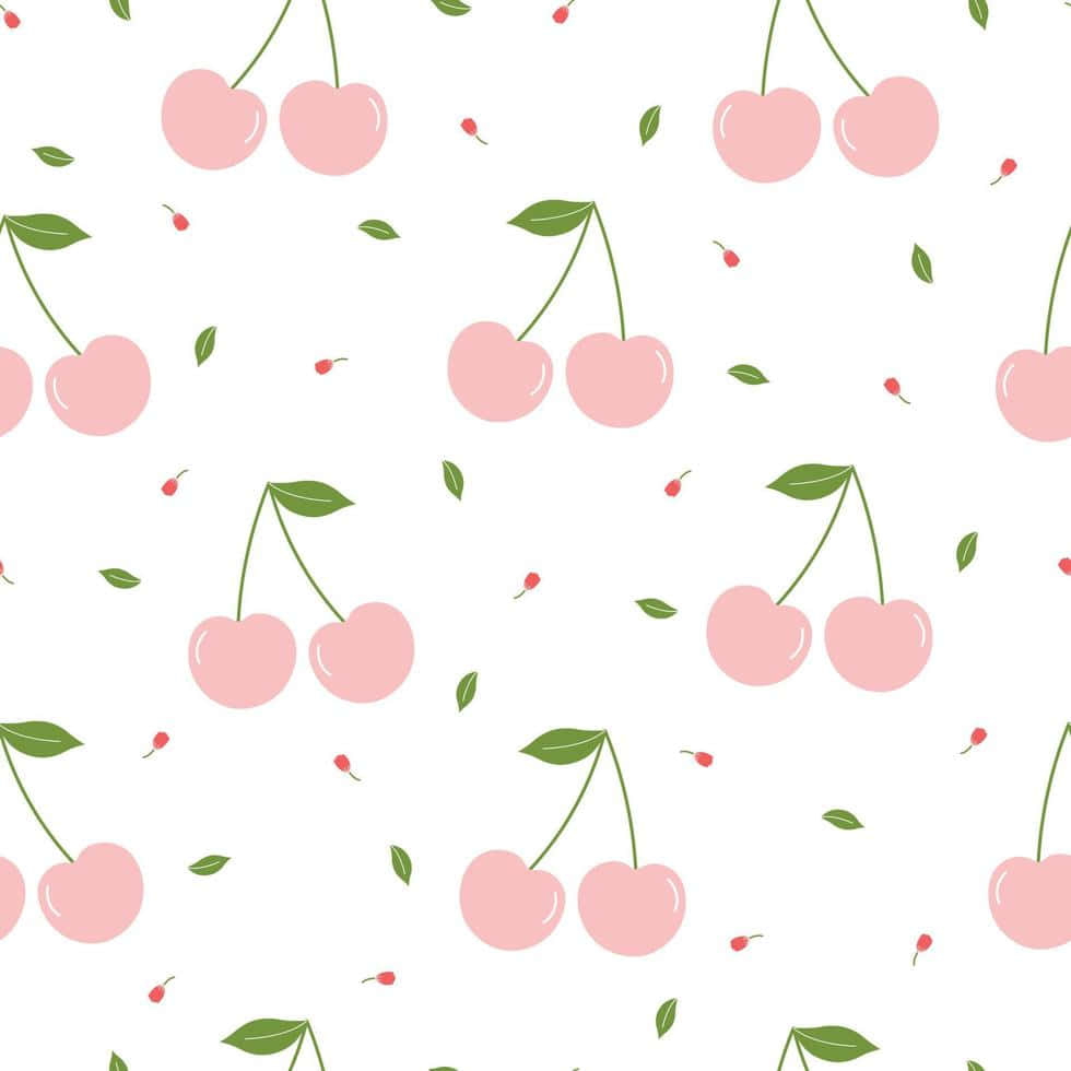 pink cherries, green stems, small leaves, SD Desktop Wallpaper