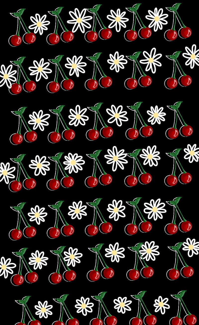 cute cherries, daisies, red cherries, HD Phone Wallpaper