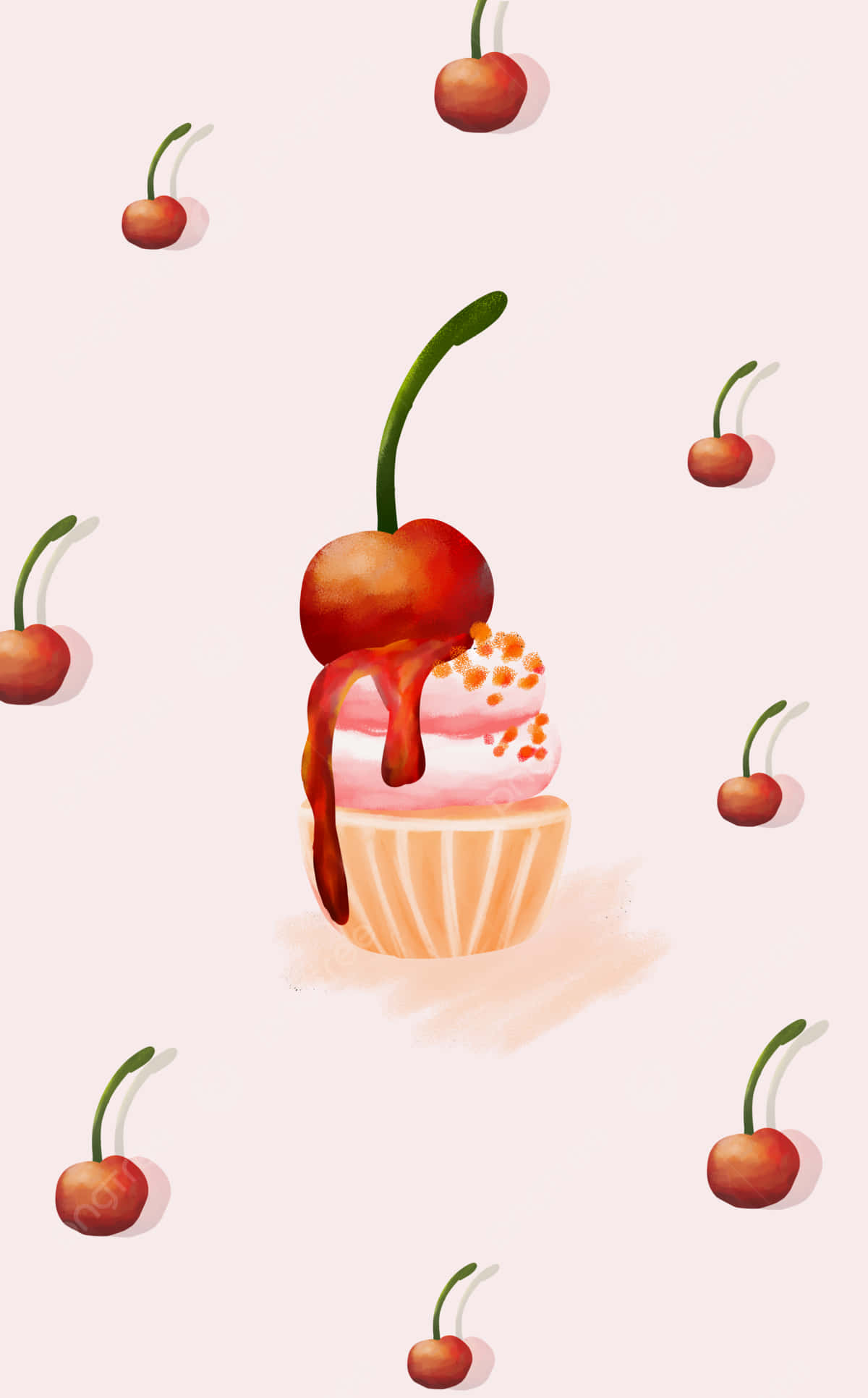 cute chocolate cherry on cupcake, watercolor cupcake, dripping cherry, Full HD Phone Wallpaper