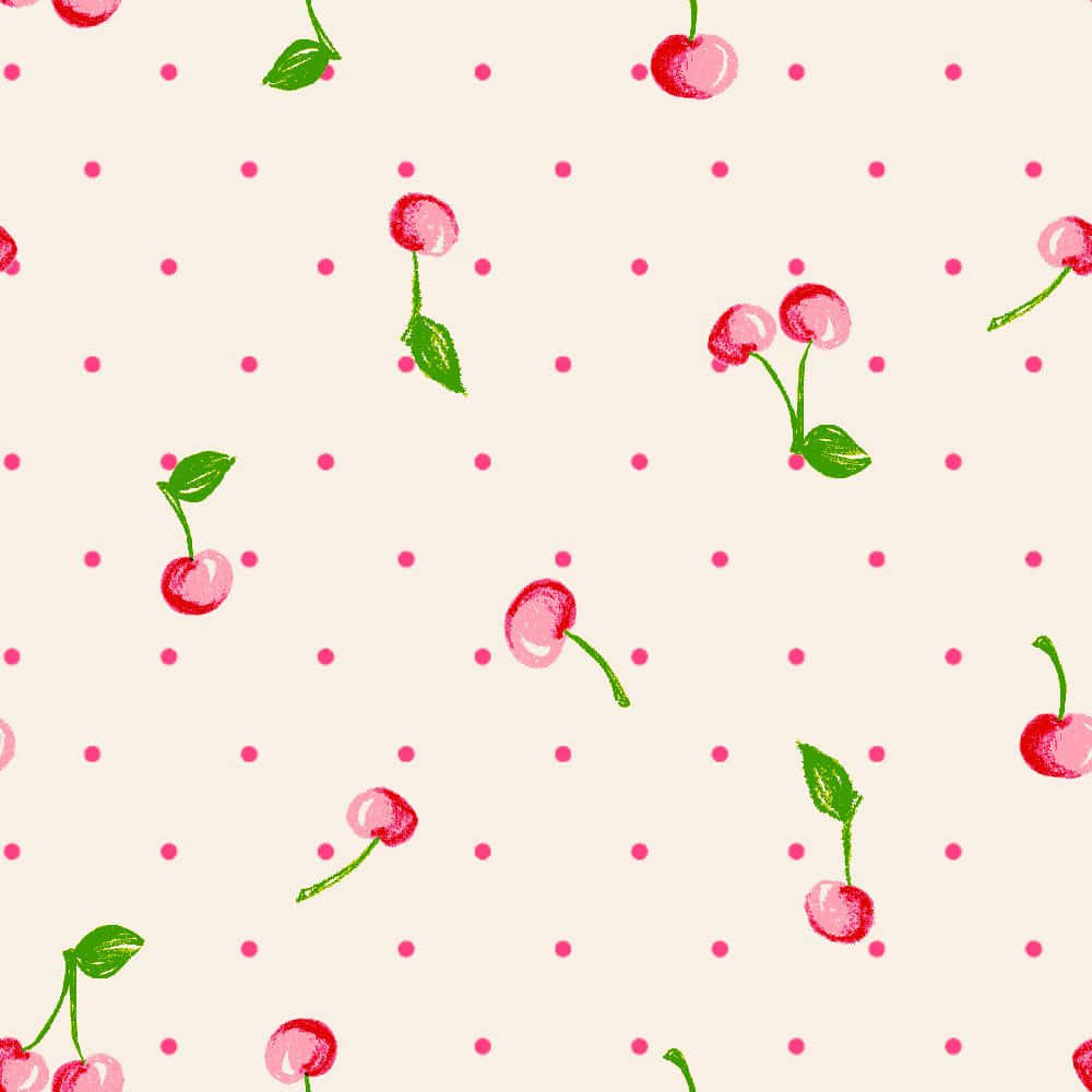 pink cherries, green leaves, cream background, SD Desktop Wallpaper