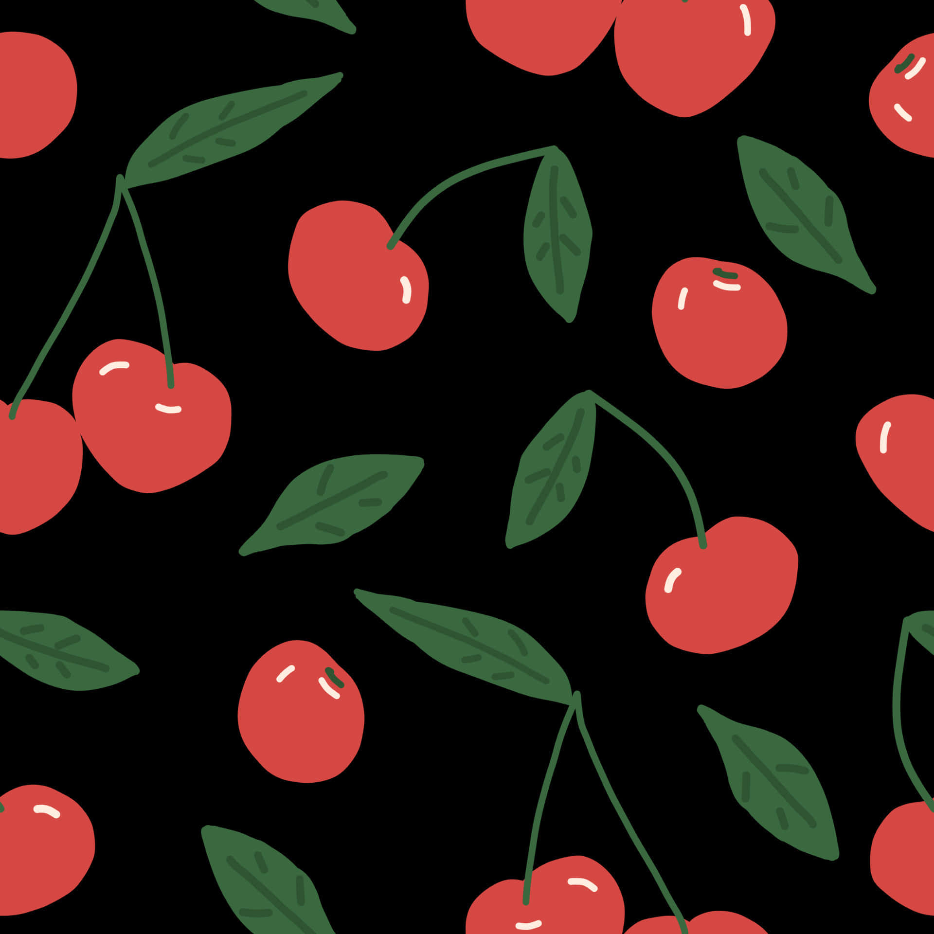 cute red cherries, vibrant red cherries, green leaves, Full HD Desktop Wallpaper