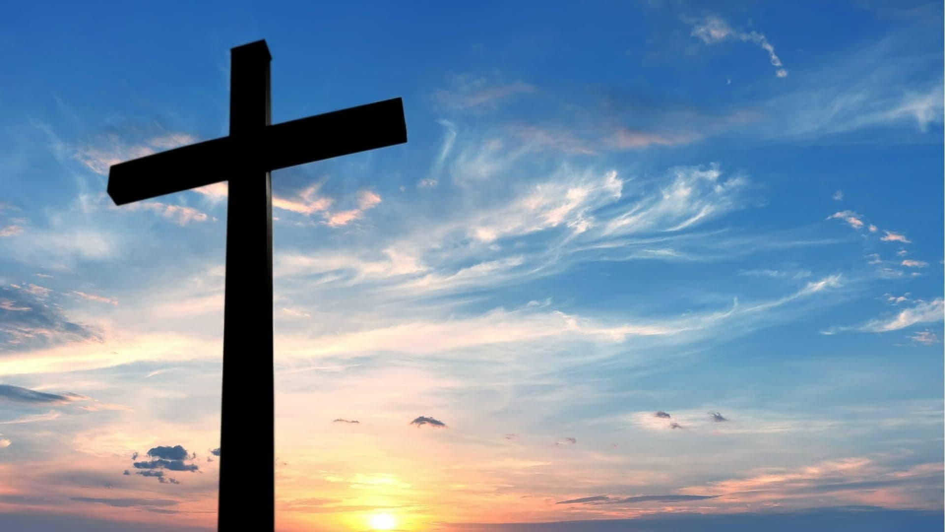 cool christian cross graphic, black cross silhouette, vibrant sunset sky, Full HD Desktop Wallpaper