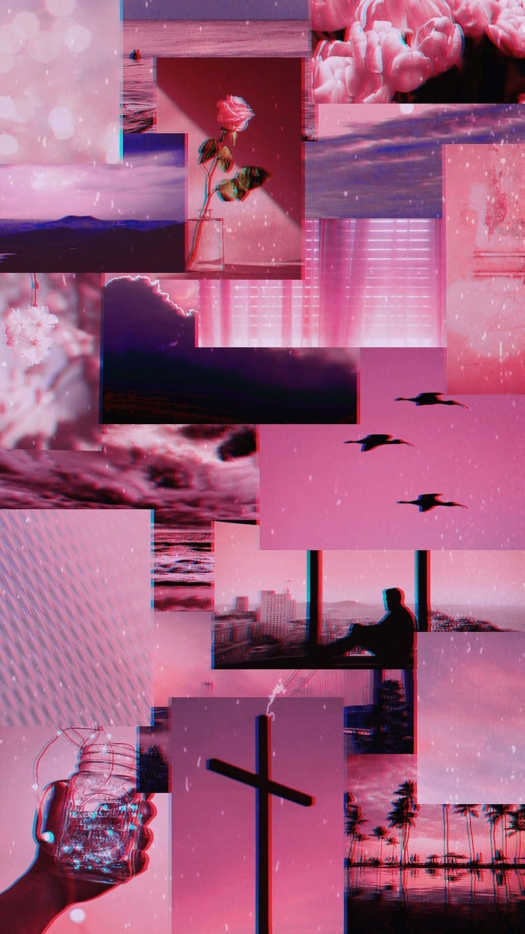 pink aesthetic, rose, cross, Full HD Phone Wallpaper