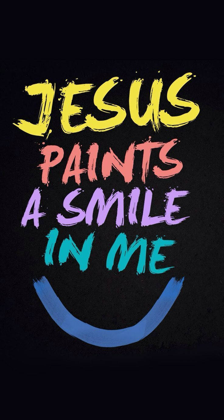 Jesus paints a smile in me, black background, blue smiley arc, HD Phone Wallpaper