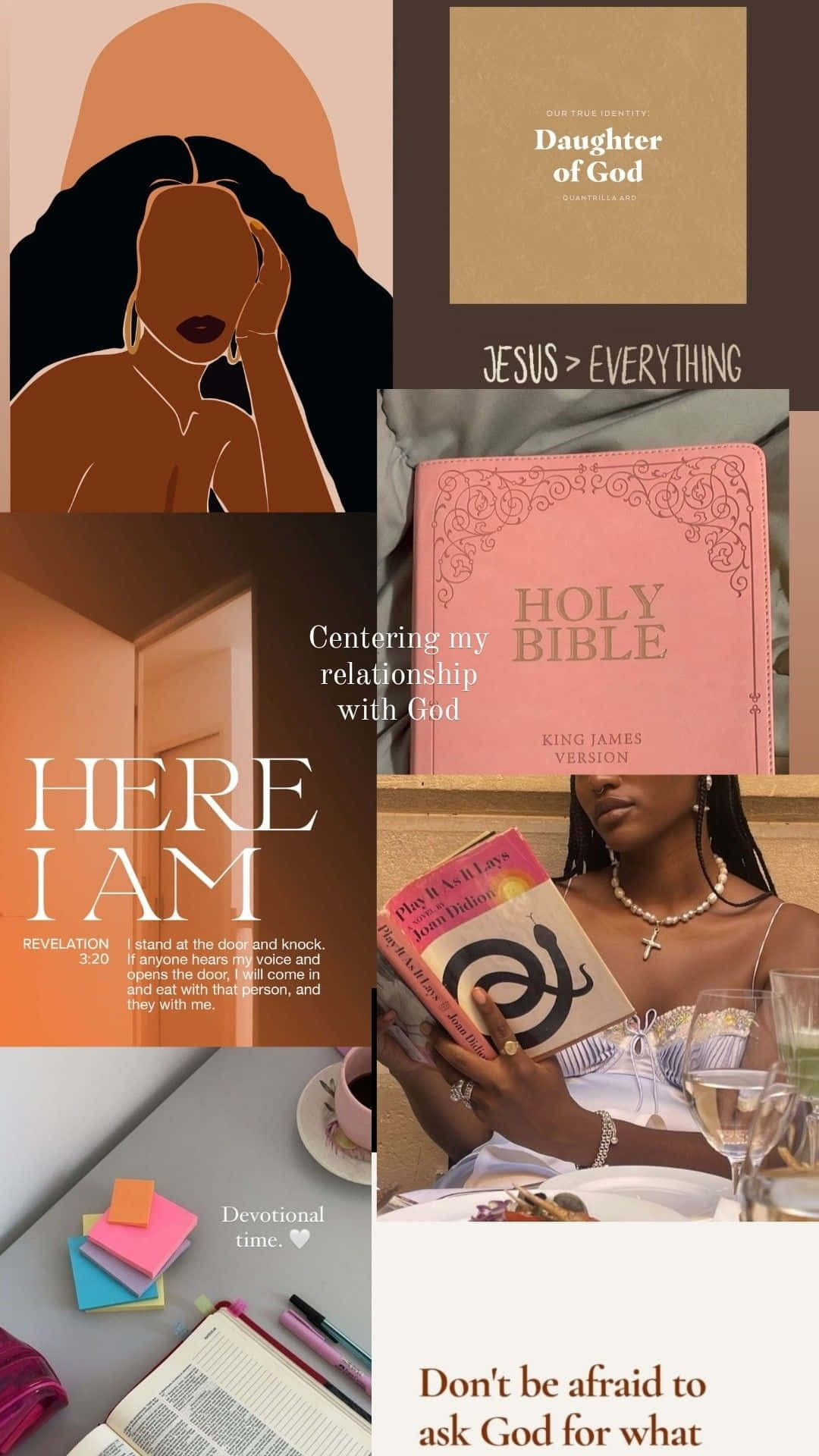 Christian Girl Aesthetic Collage, woman reading scripture, holding a Bible, Full HD Phone Wallpaper