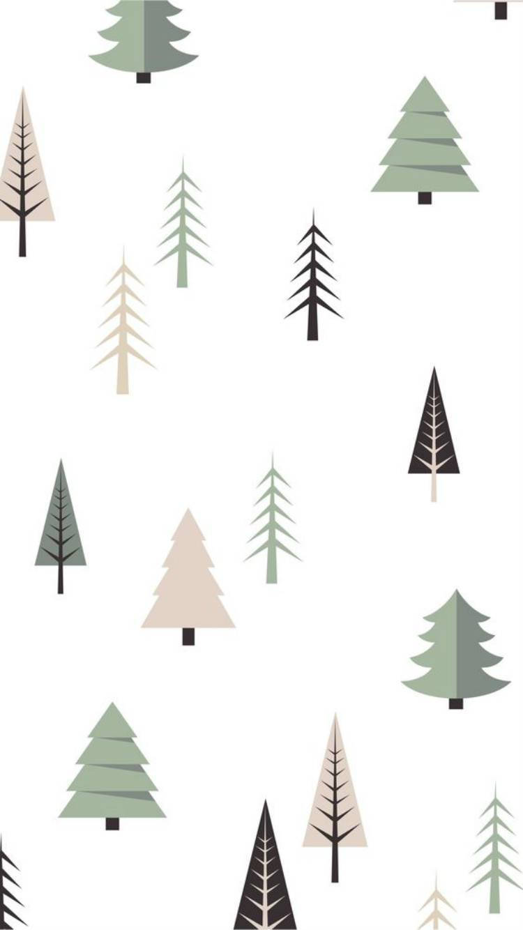 Simple Cute Christmas iPhone Tree Icons, minimalist pattern, stylized evergreen trees, HD Phone Wallpaper