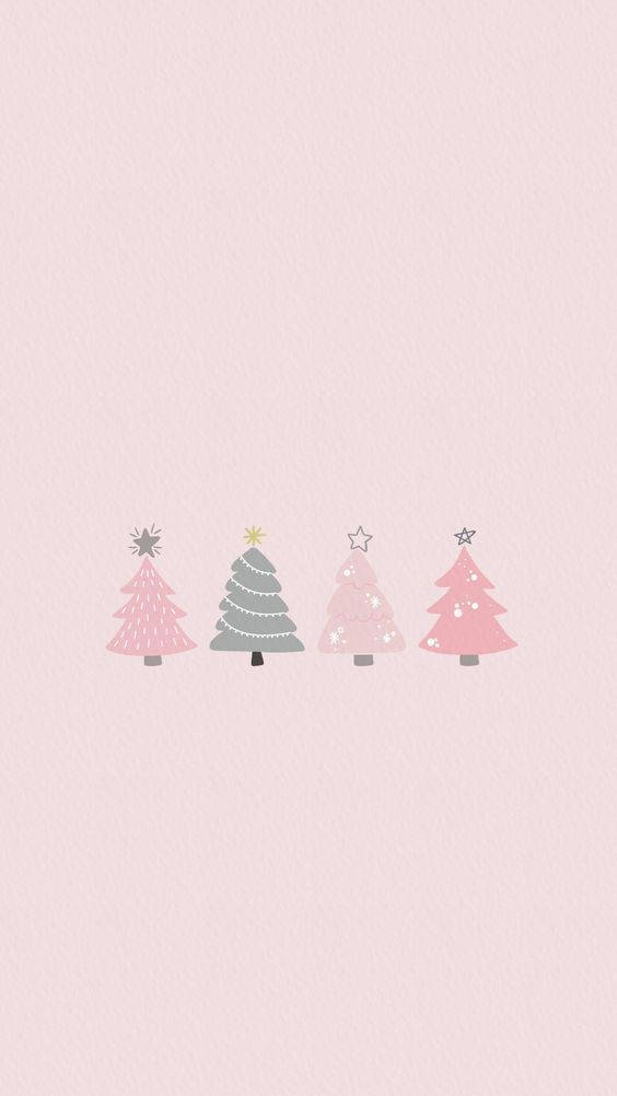 Cute Christmas iPhone, four stylized Christmas trees, pastel pink, SD Phone Wallpaper