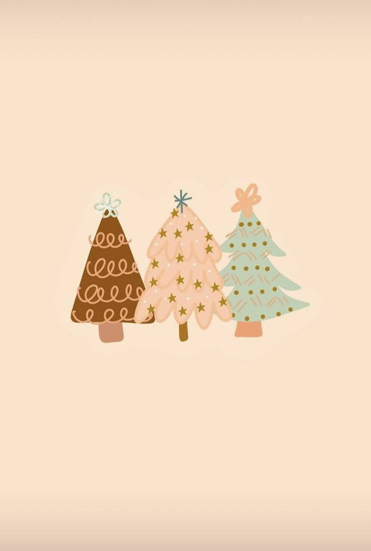 Cute Christmas iPhone, three trees, pastel tones, SD Phone Wallpaper