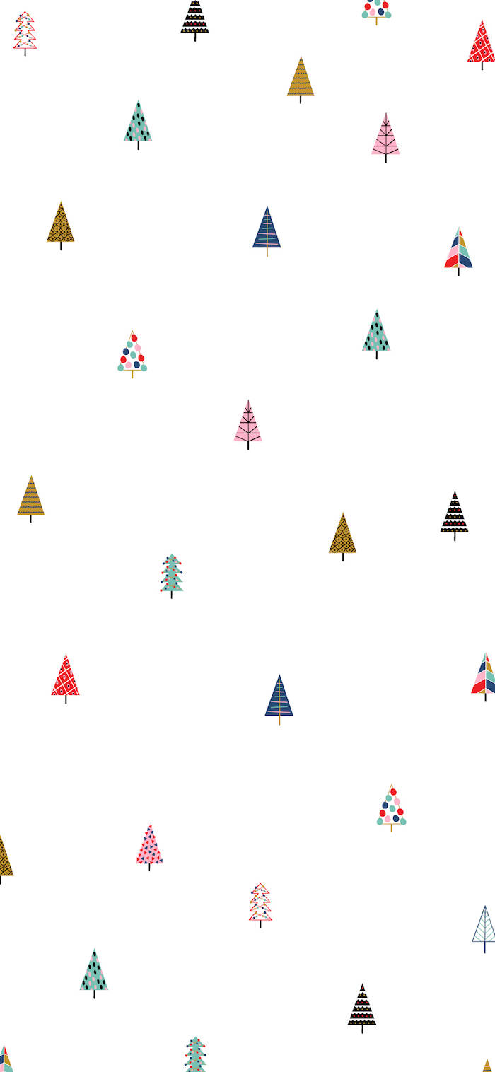 colorful tree icons, geometric pattern, stylized Christmas trees, HD Phone Wallpaper